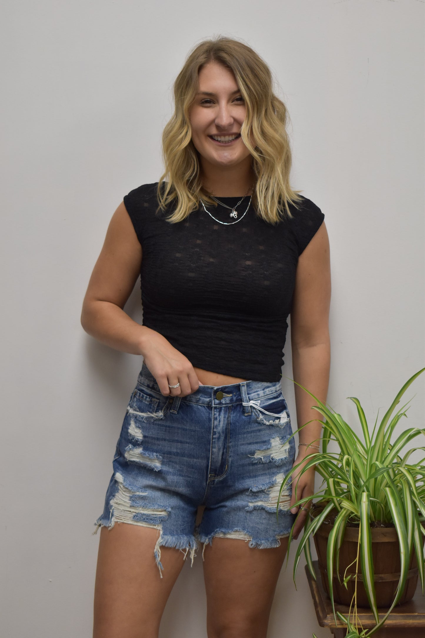 High Rise Frayed Mom Shorts