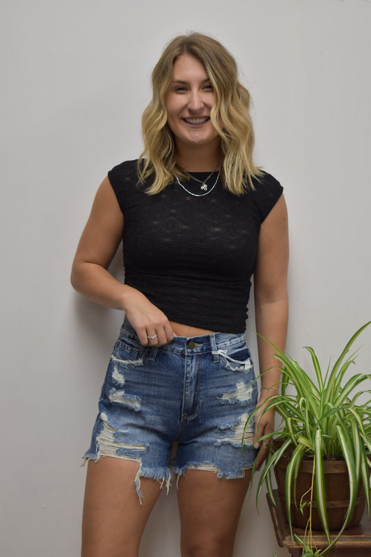 High Rise Frayed Mom Shorts