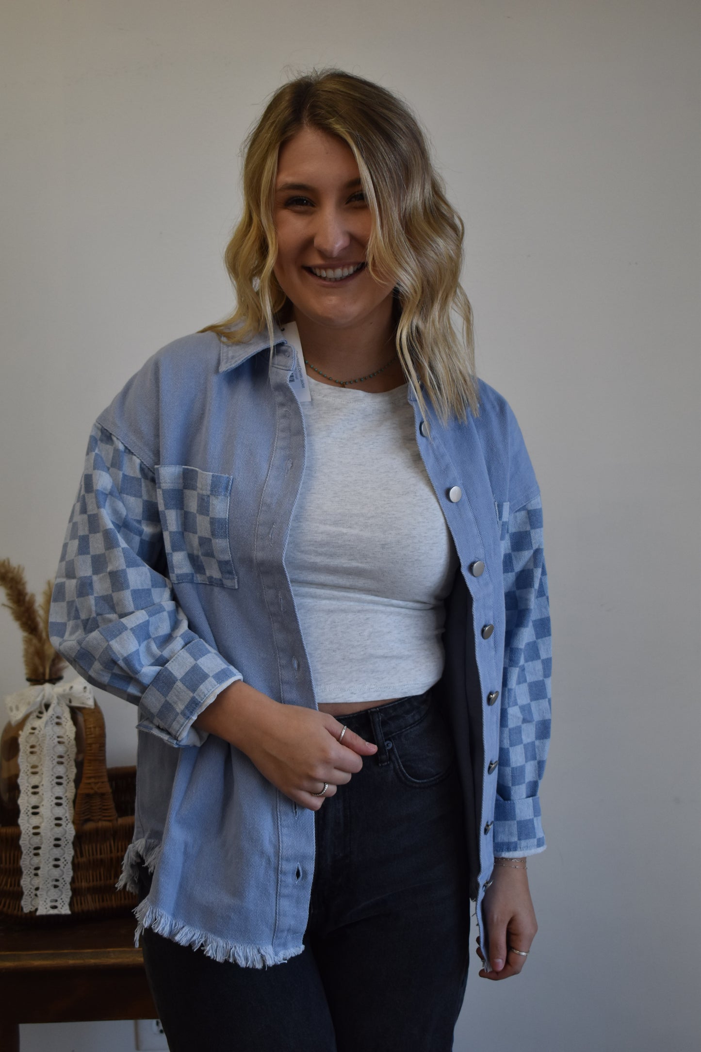 Checkered Denim Jacket