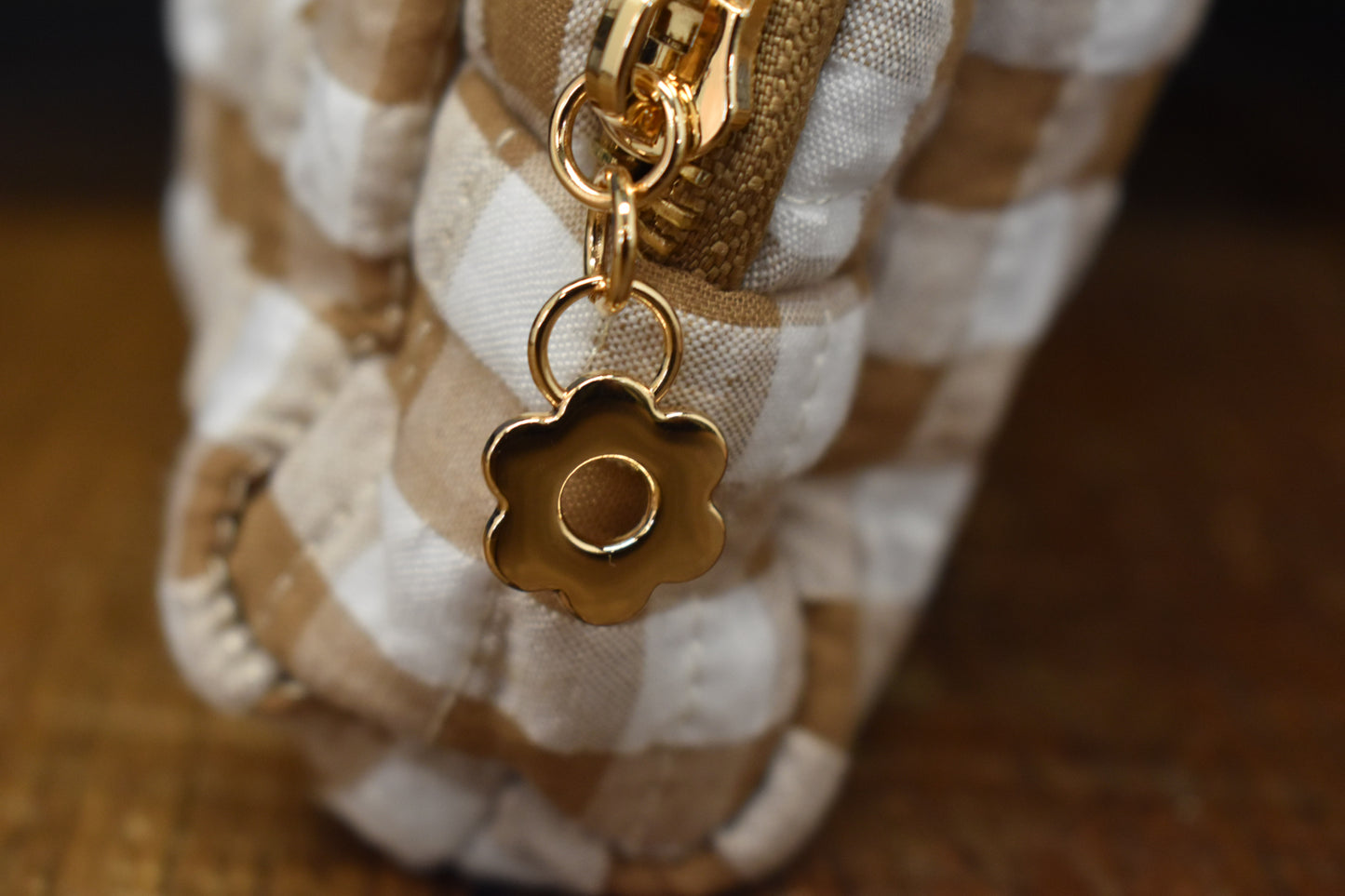 Brown Gingham Stitched Bag