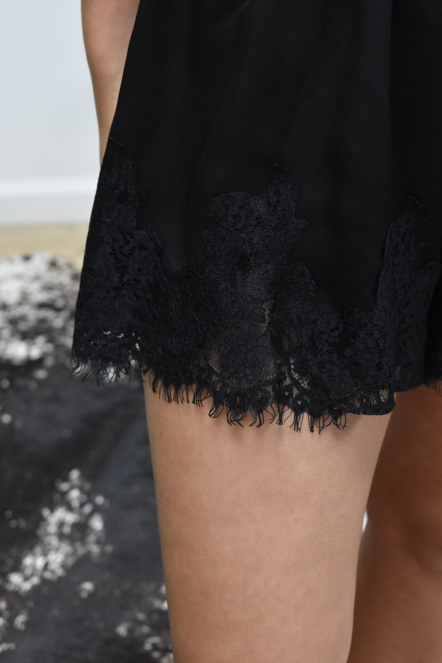 Black Satin Lace Shorts