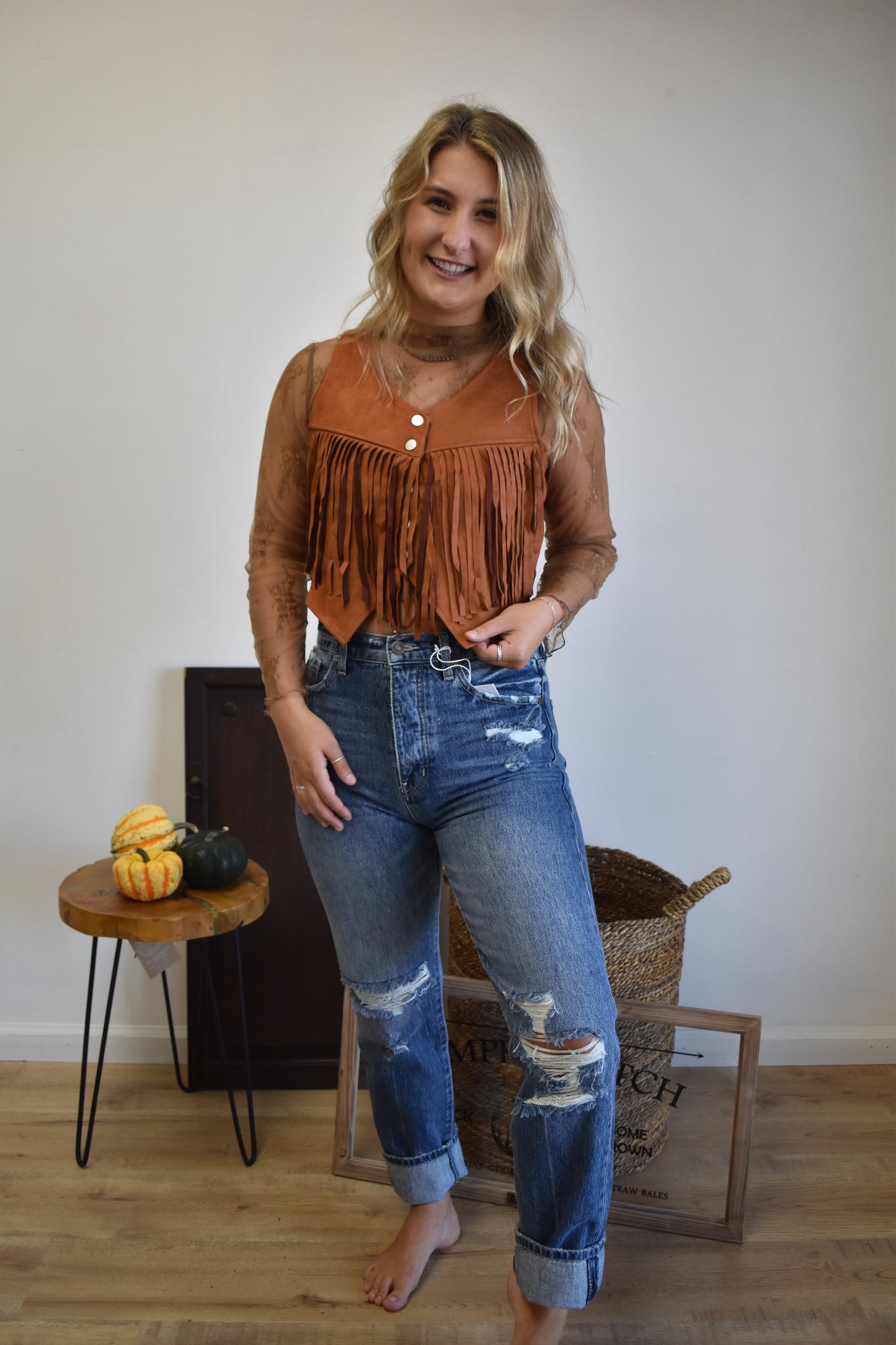 Tan Suede Fringe Vest