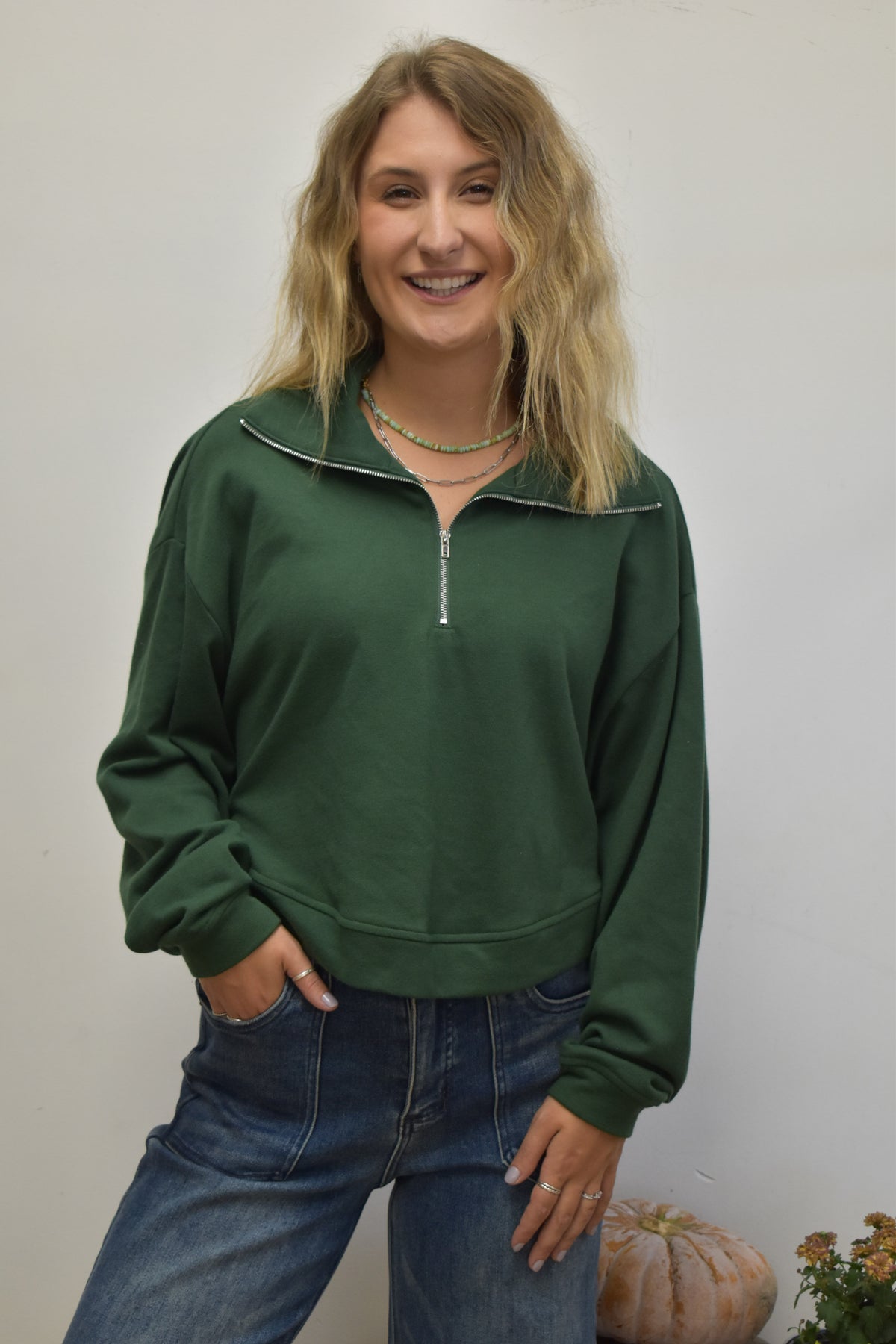 Hunter Green Open-Back Pullover