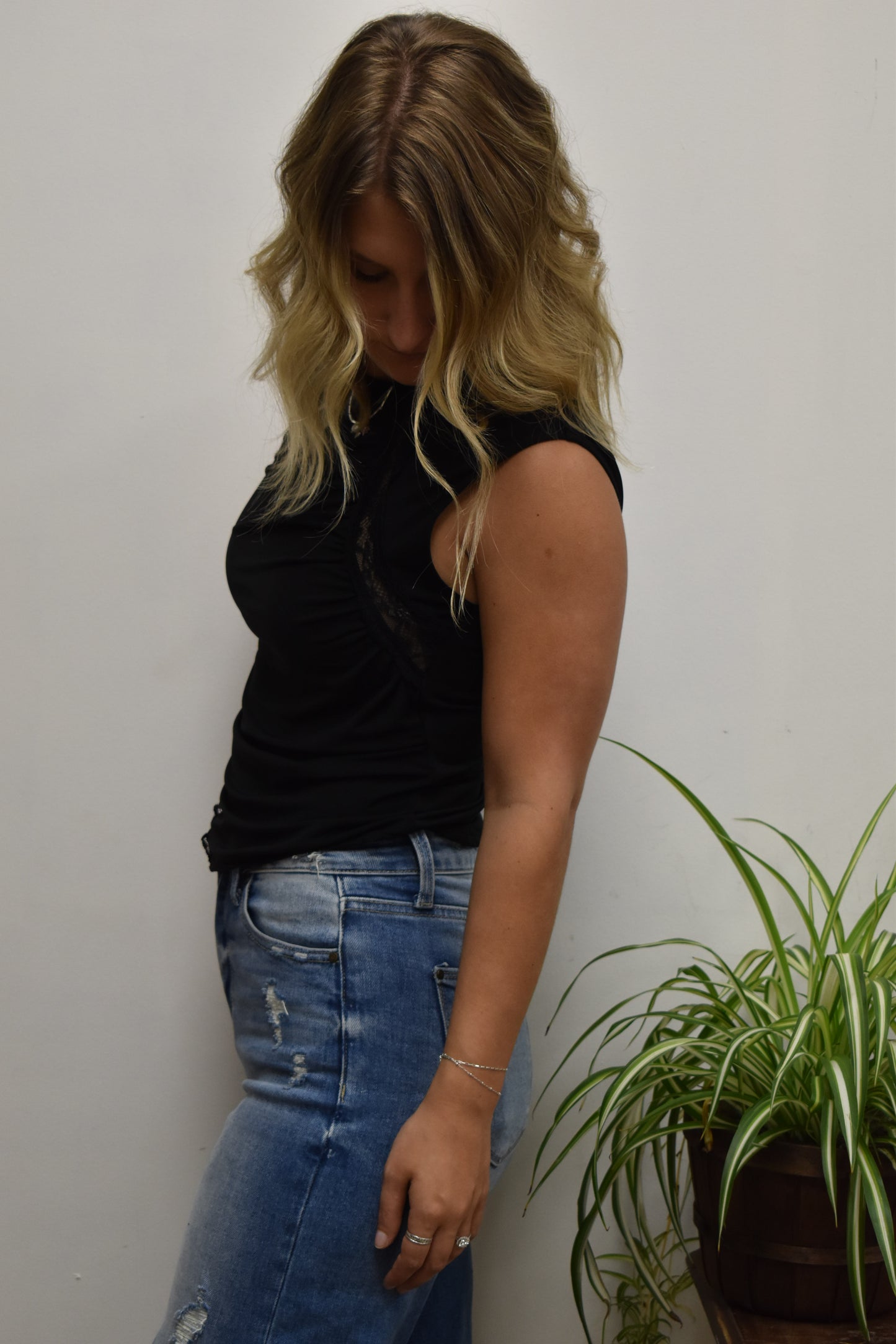Black Draper Lace Tank