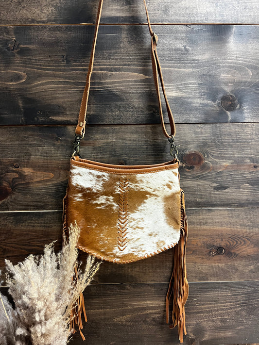 Arrow Brown & White Cowhide Tassel Purse