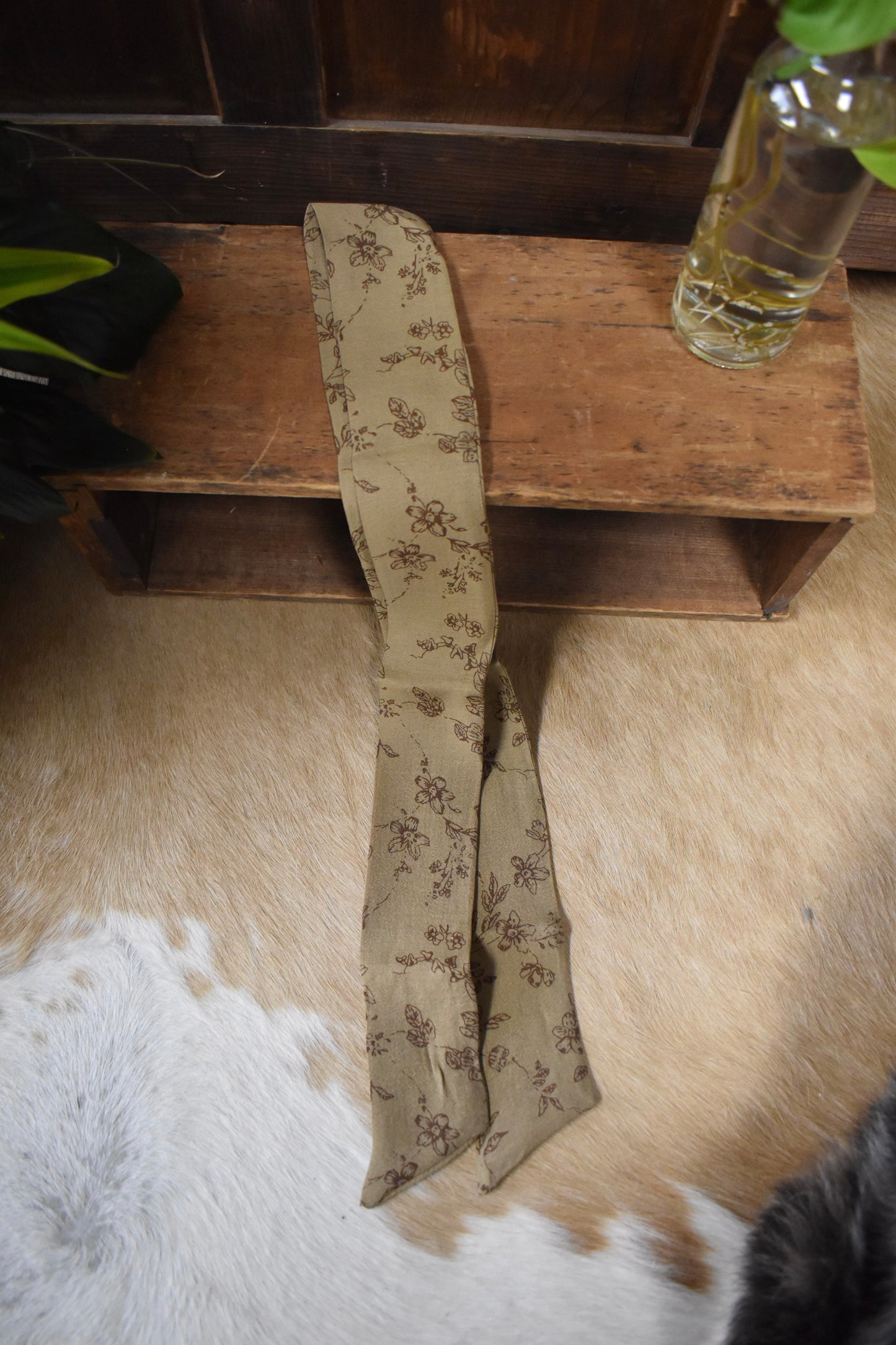Vintage Floral Olive Skinny Scarf