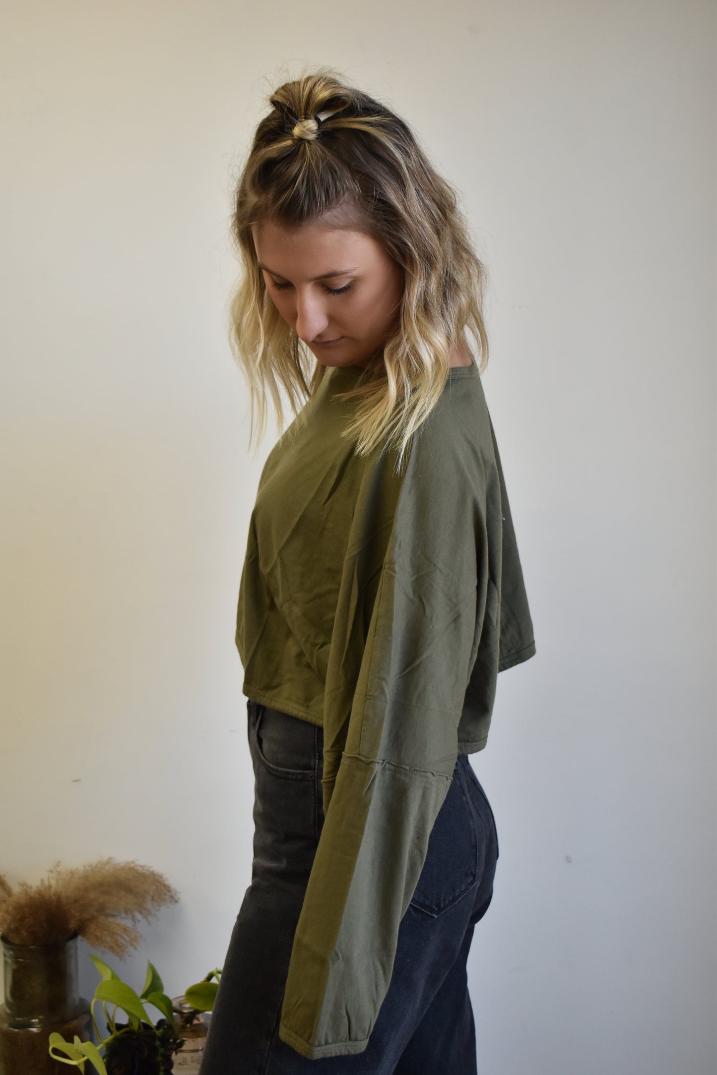 Olive Green Cropped Long Sleeve