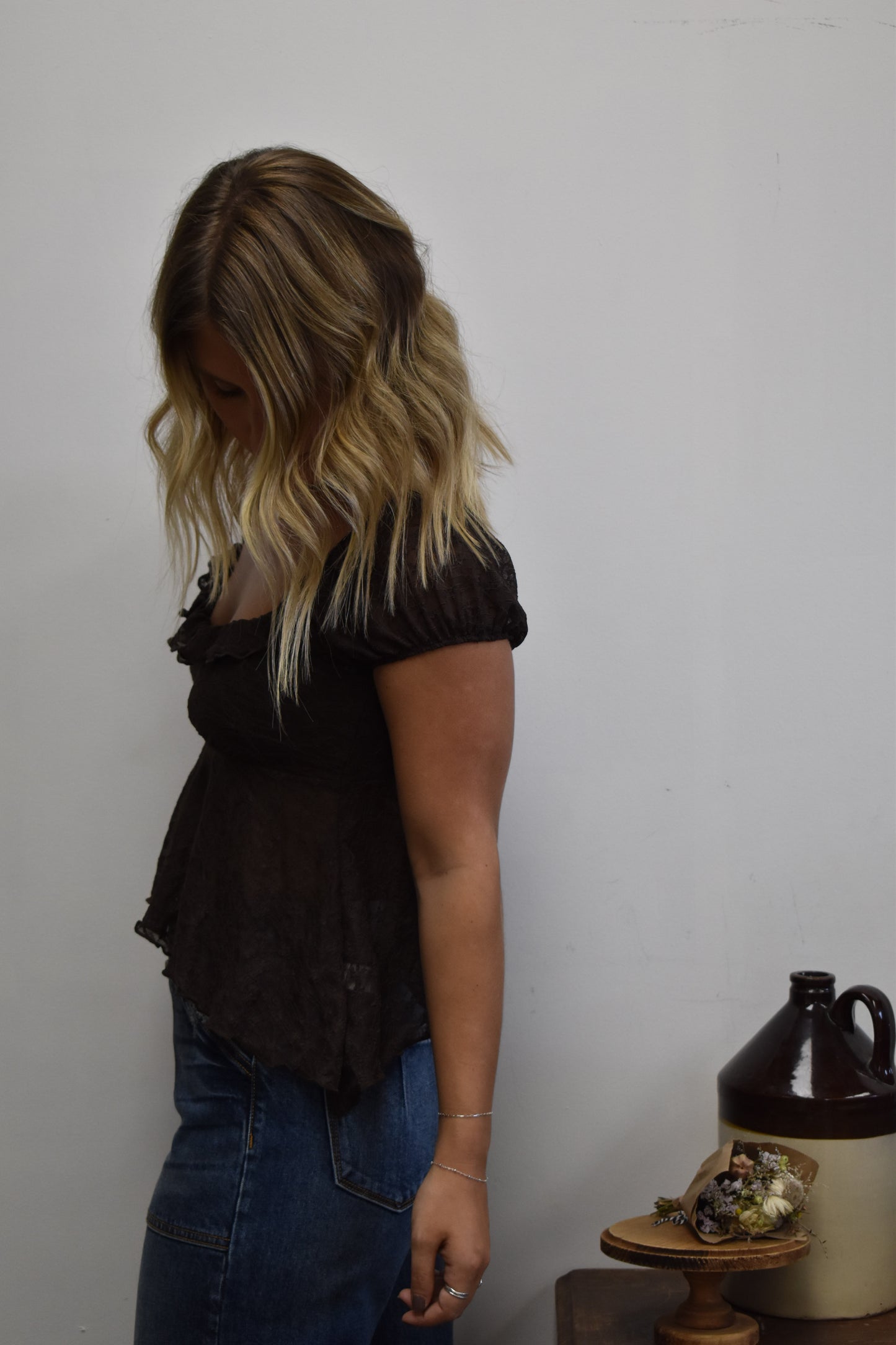 Chocolate Lace Babydoll Blouse