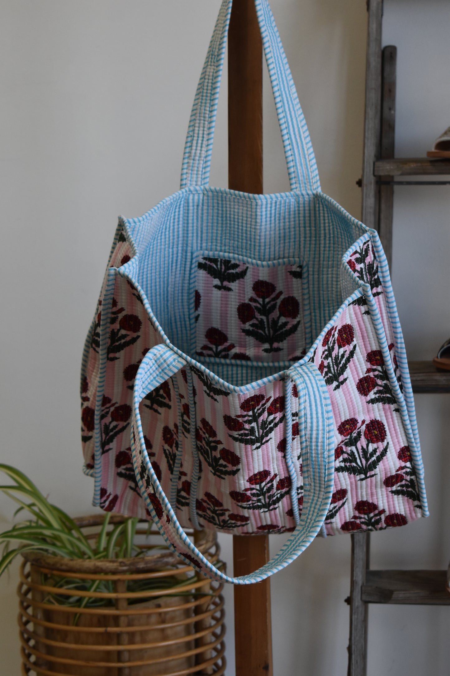 Pinstriped Plum Floral Quilted Bag