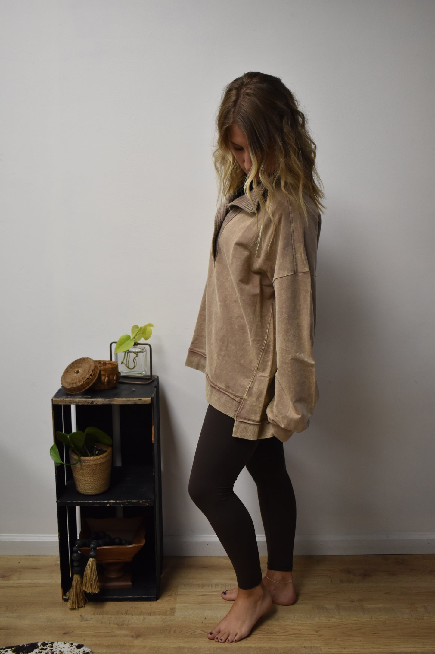 Mineral Washed Pullover: Mocha