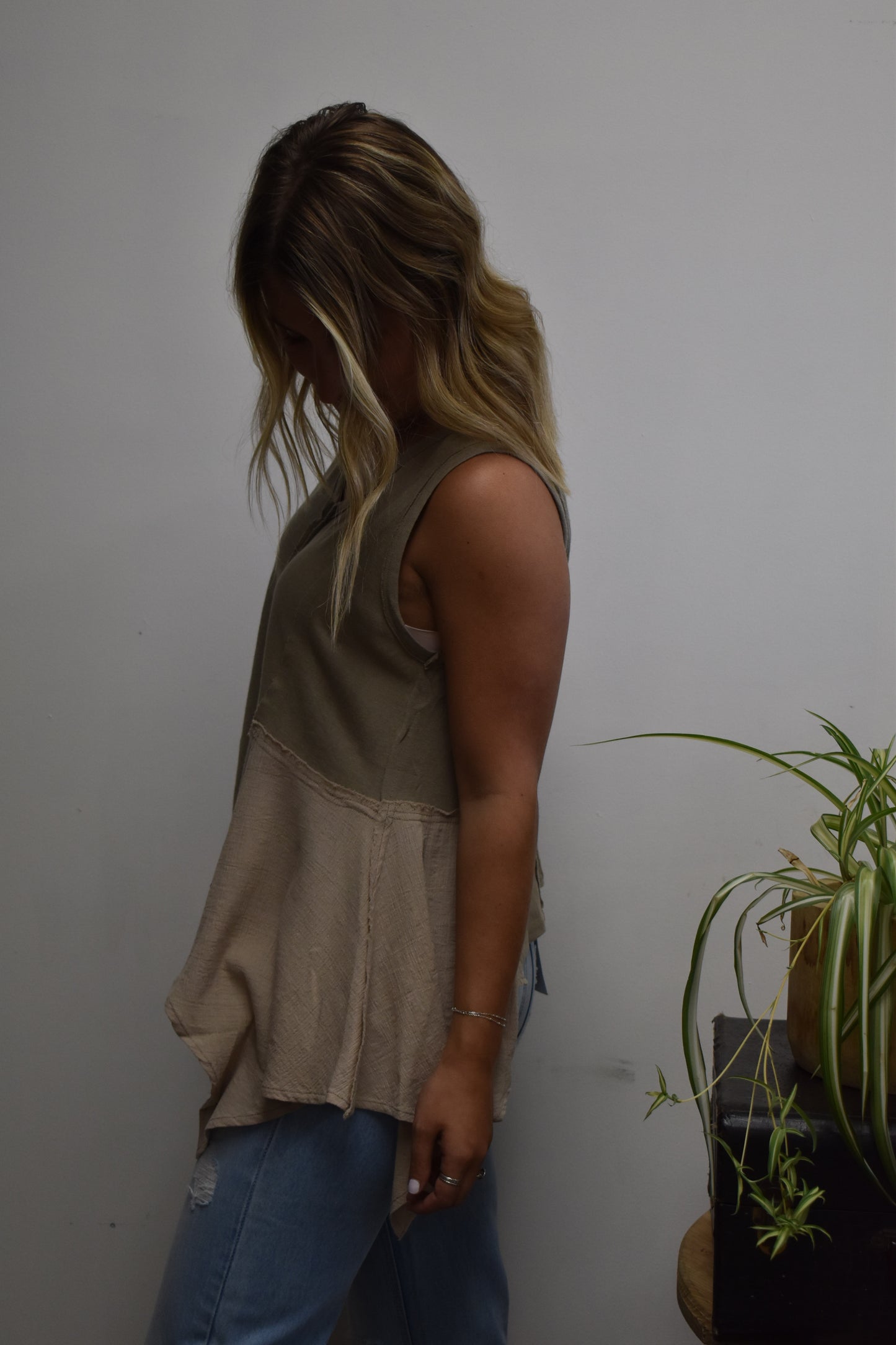 Taupe High-Low Babydoll Tank