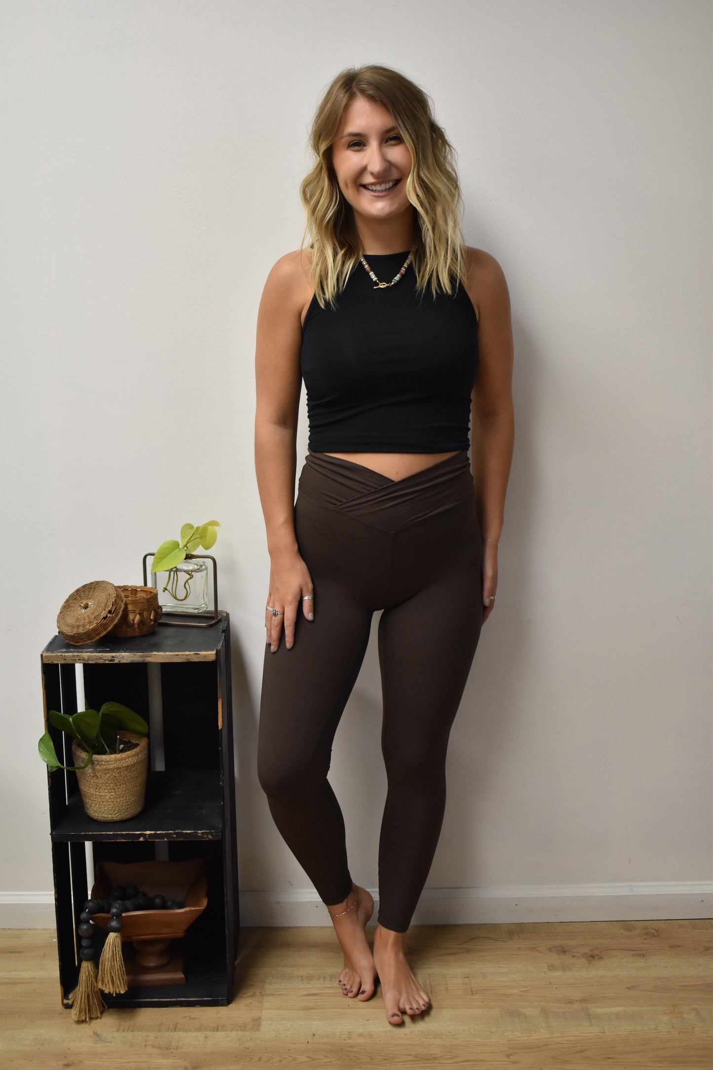 Brown Yoga Crossover Leggings