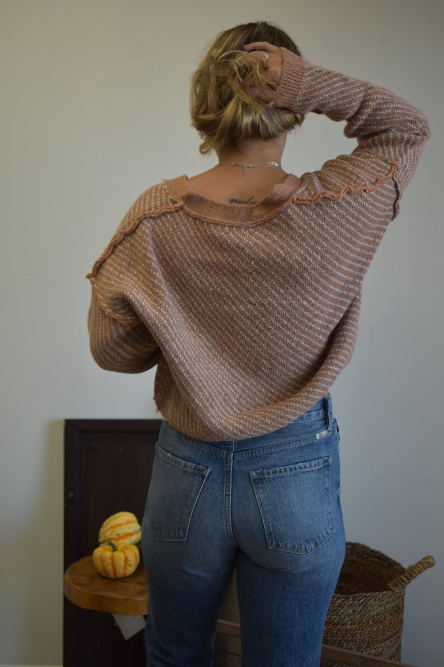 Heather Rust Cropped Button Down Sweater