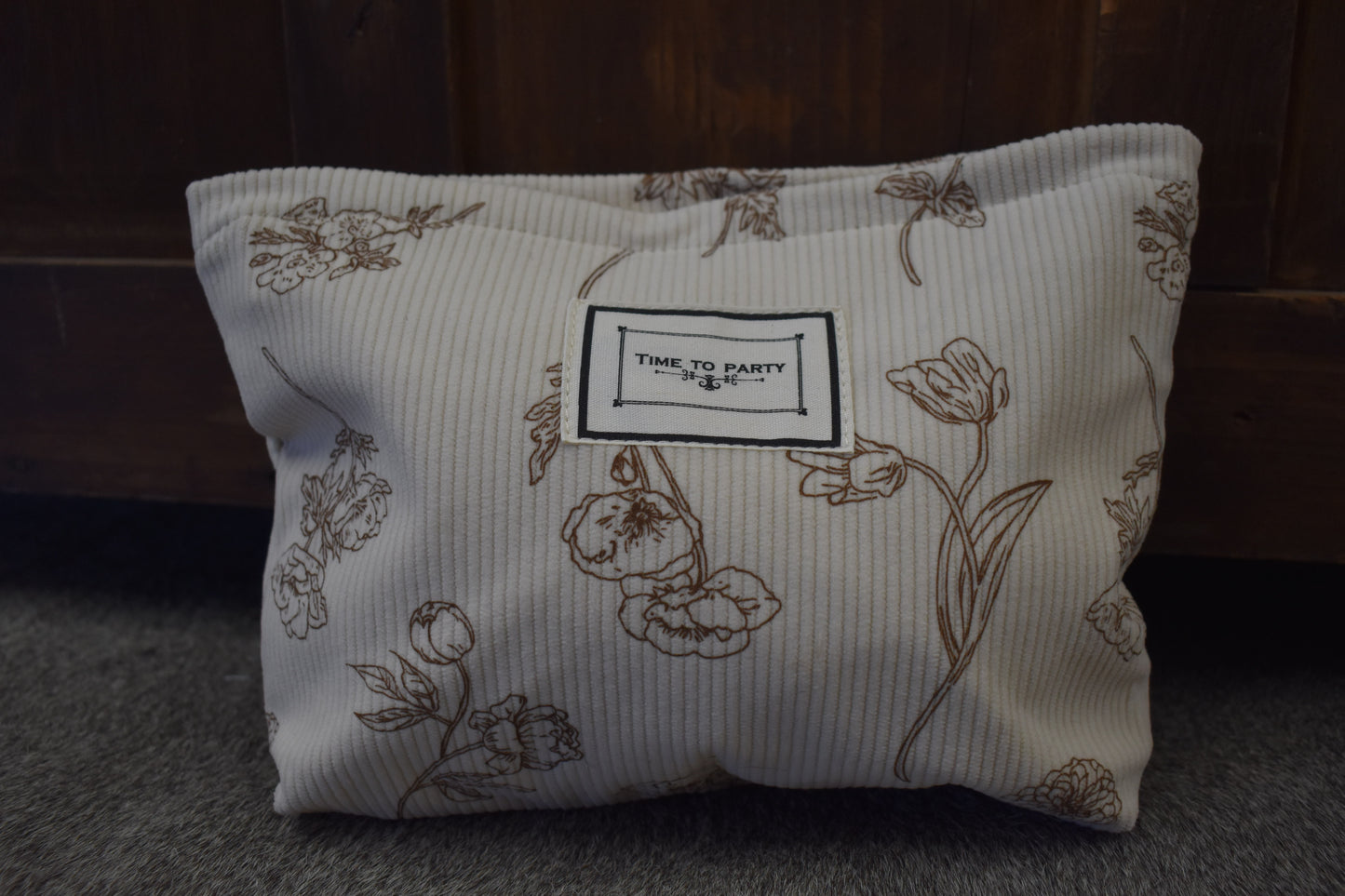 Tan & Ivory Floral Corduroy Bag