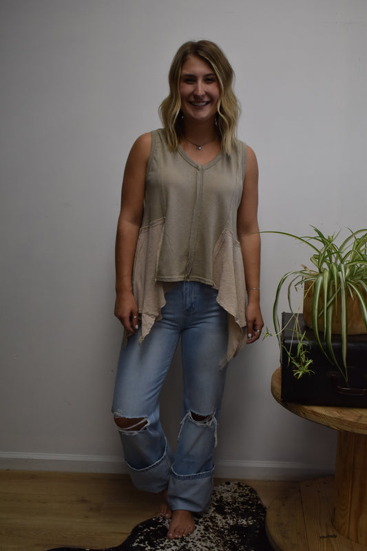 Taupe High-Low Babydoll Tank