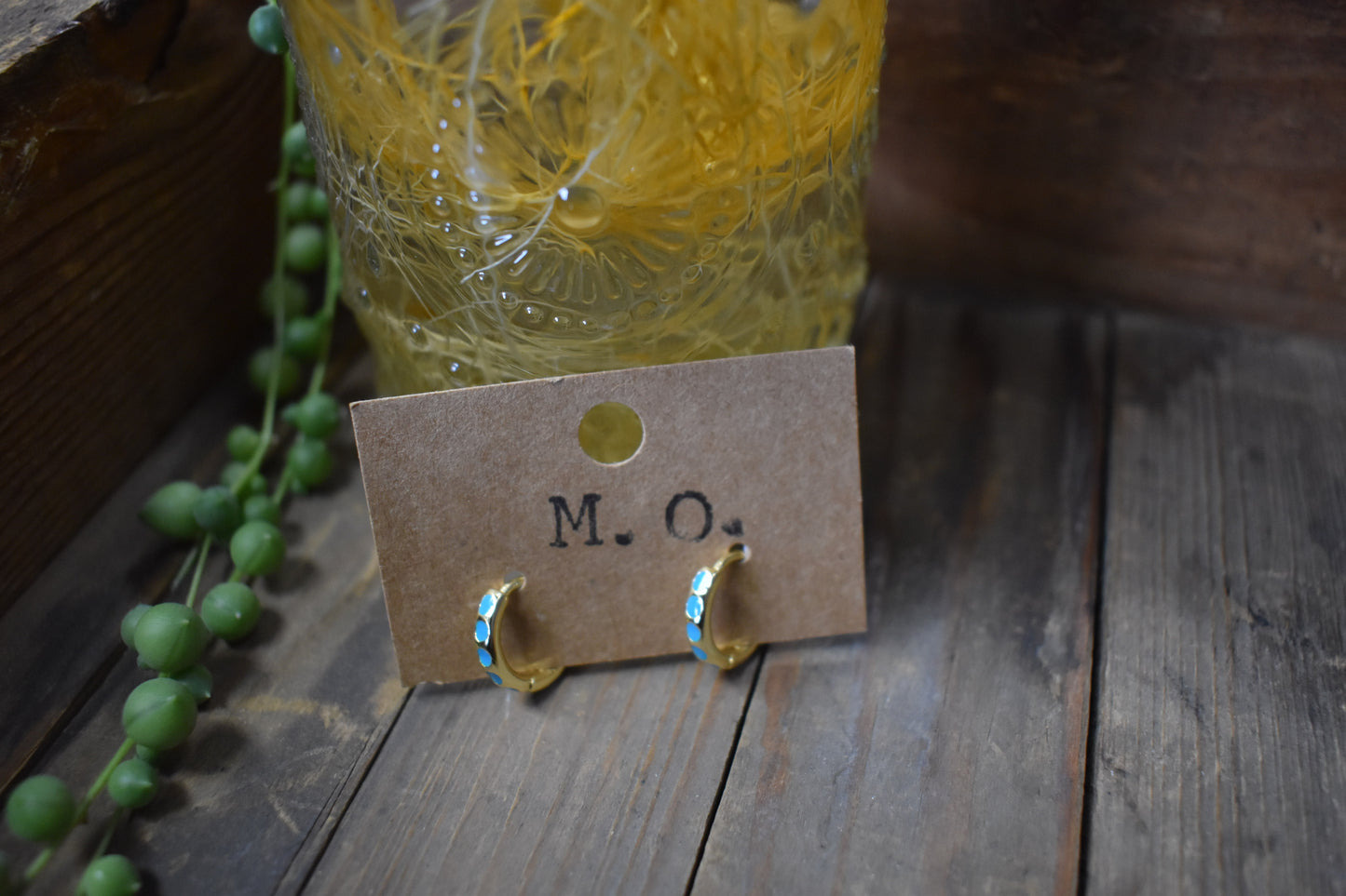 Gold & Turquoise Hoop Earrings