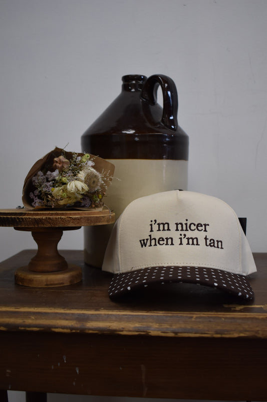 ‘I’m Nicer When I’m Tan’ Polka Dot Canvas Hat