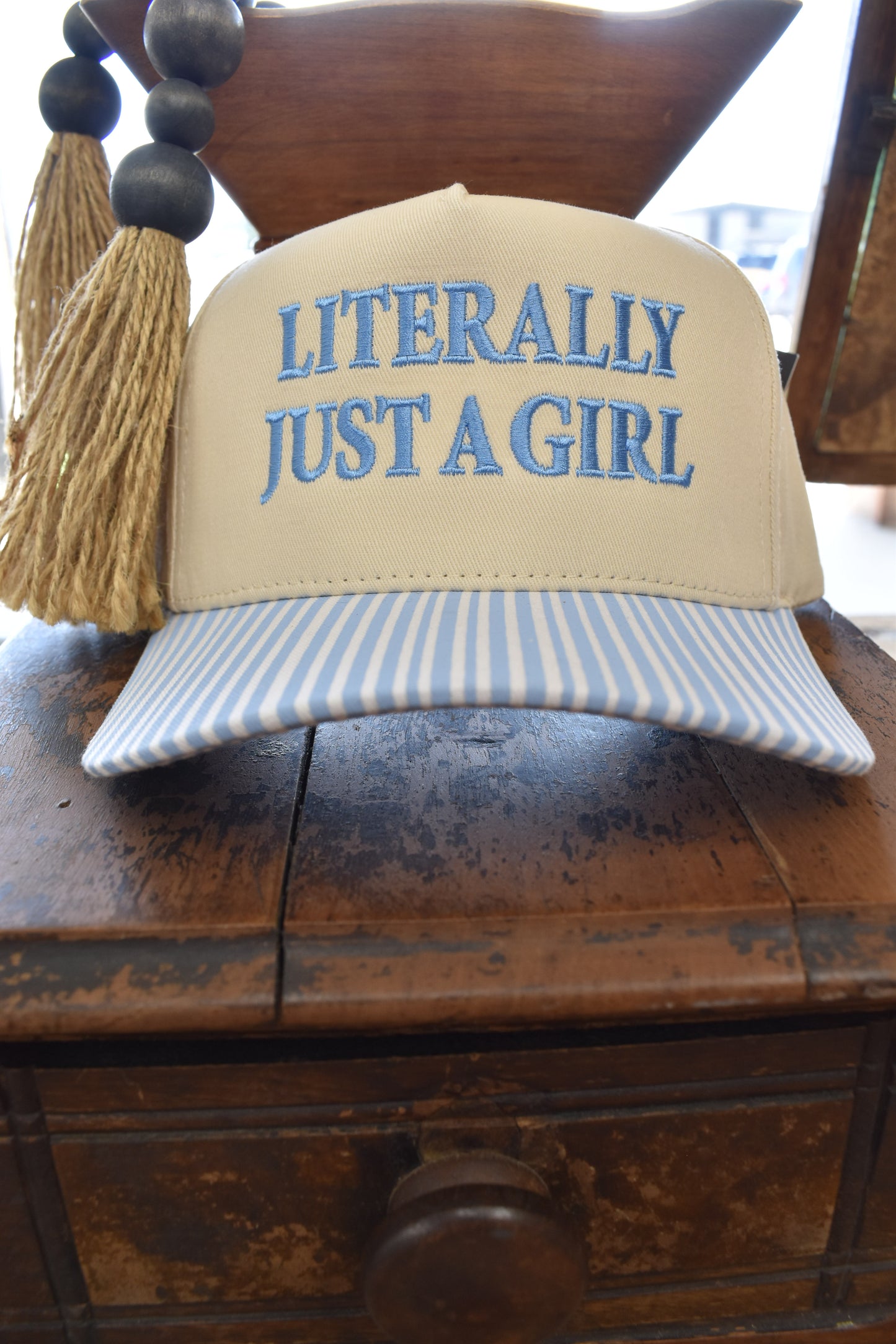 ‘ Literally Just A Girl ‘ Striped Canvas Hat