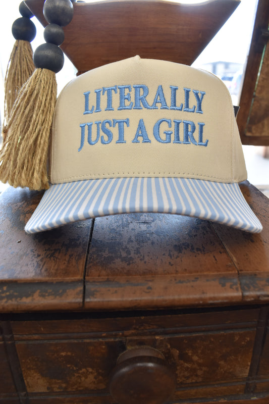 ‘ Literally Just A Girl ‘ Striped Canvas Hat