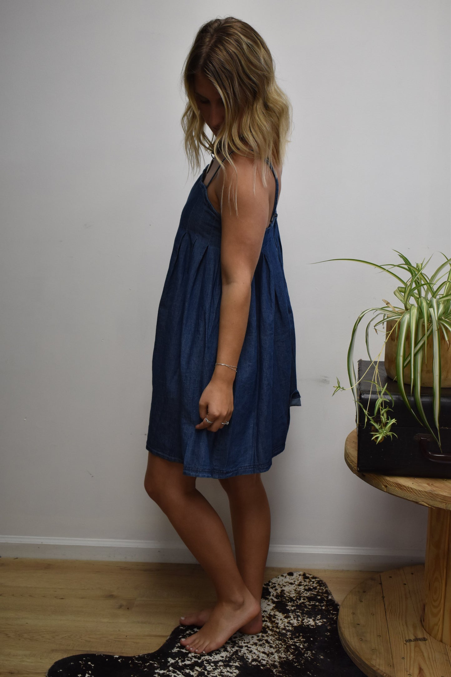 Babydoll Denim Pintuck Dress