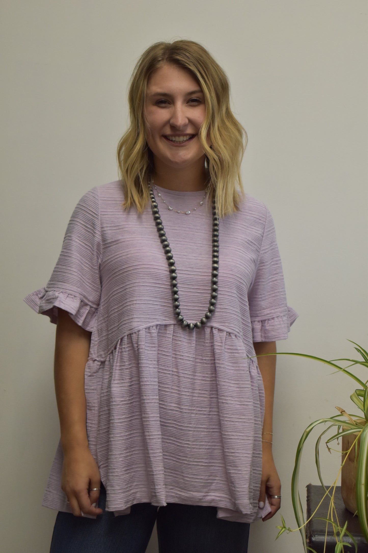 Lavender Ribbed Peplum Blouse