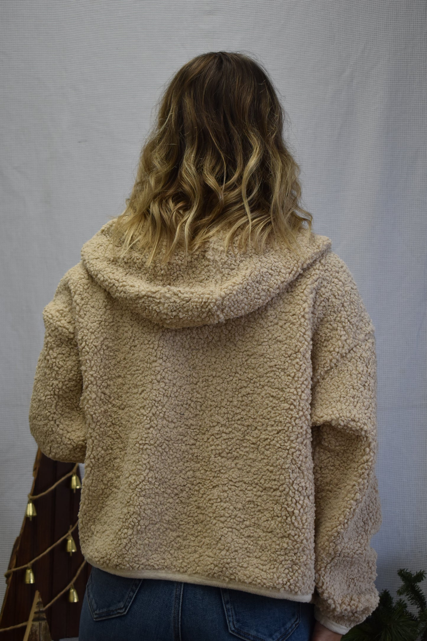 Taupe Hooded Sherpa Jacket