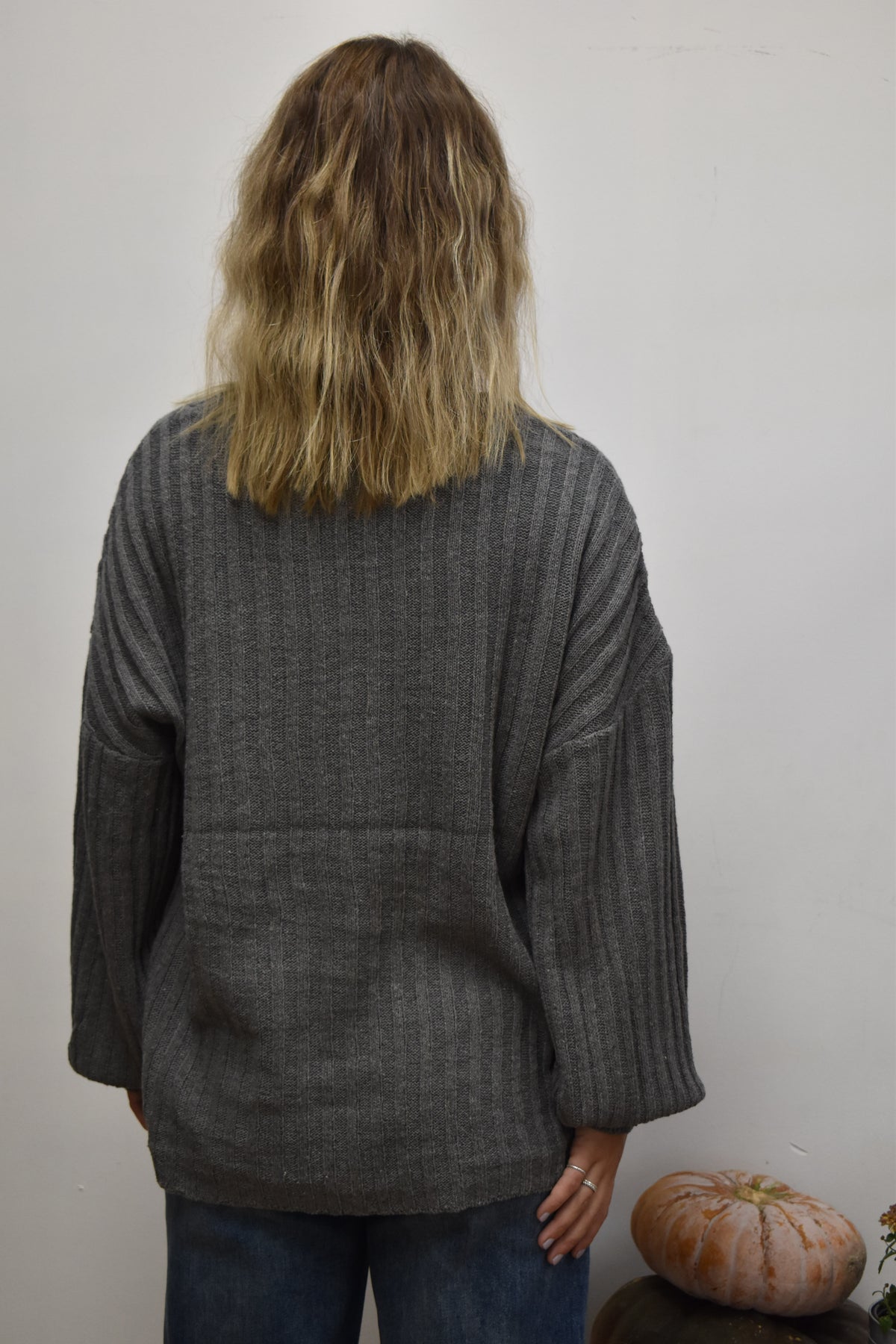 Ribbed Charcoal Pullover Sweater