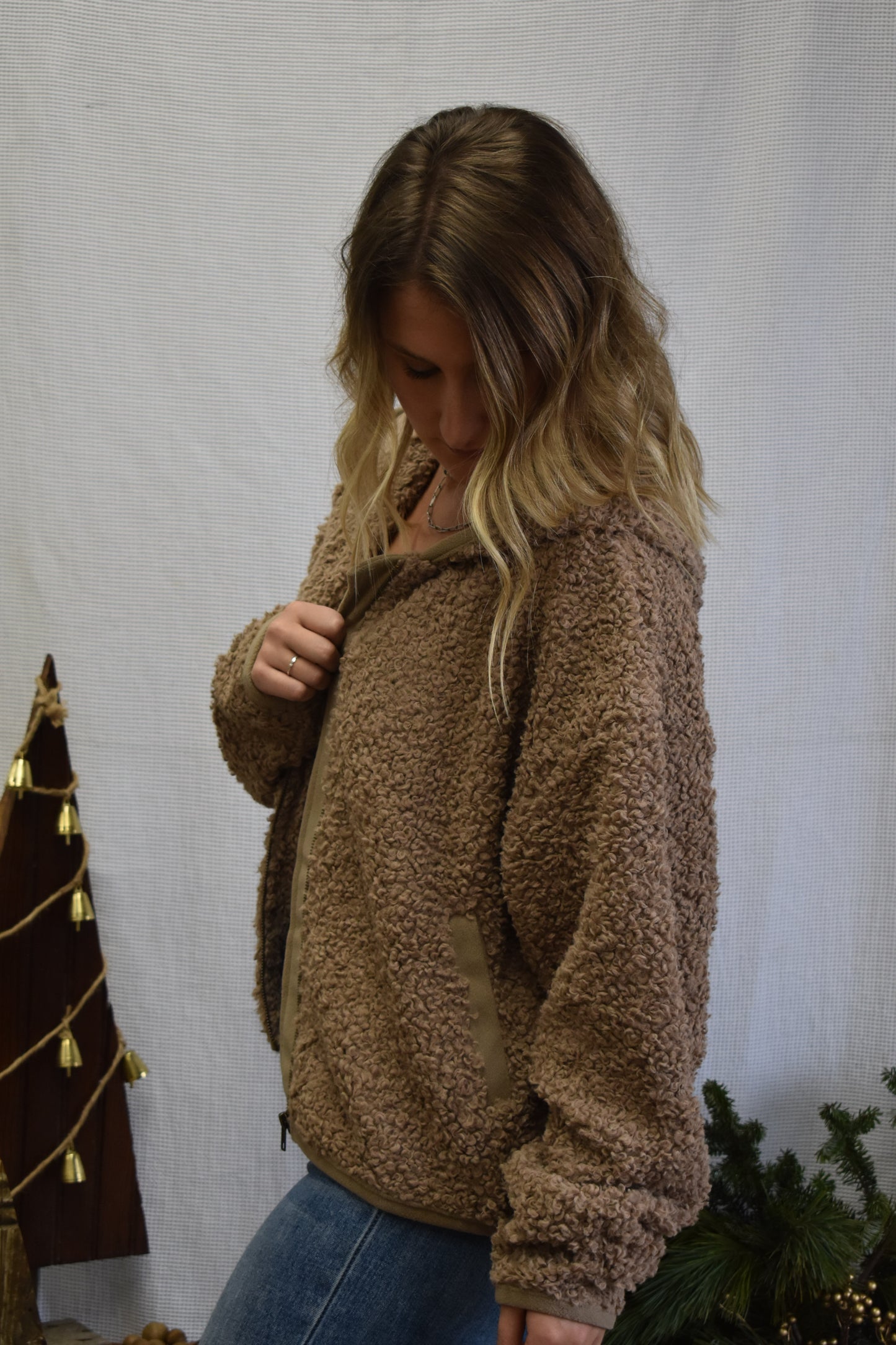 Mocha Hooded Sherpa Jacket
