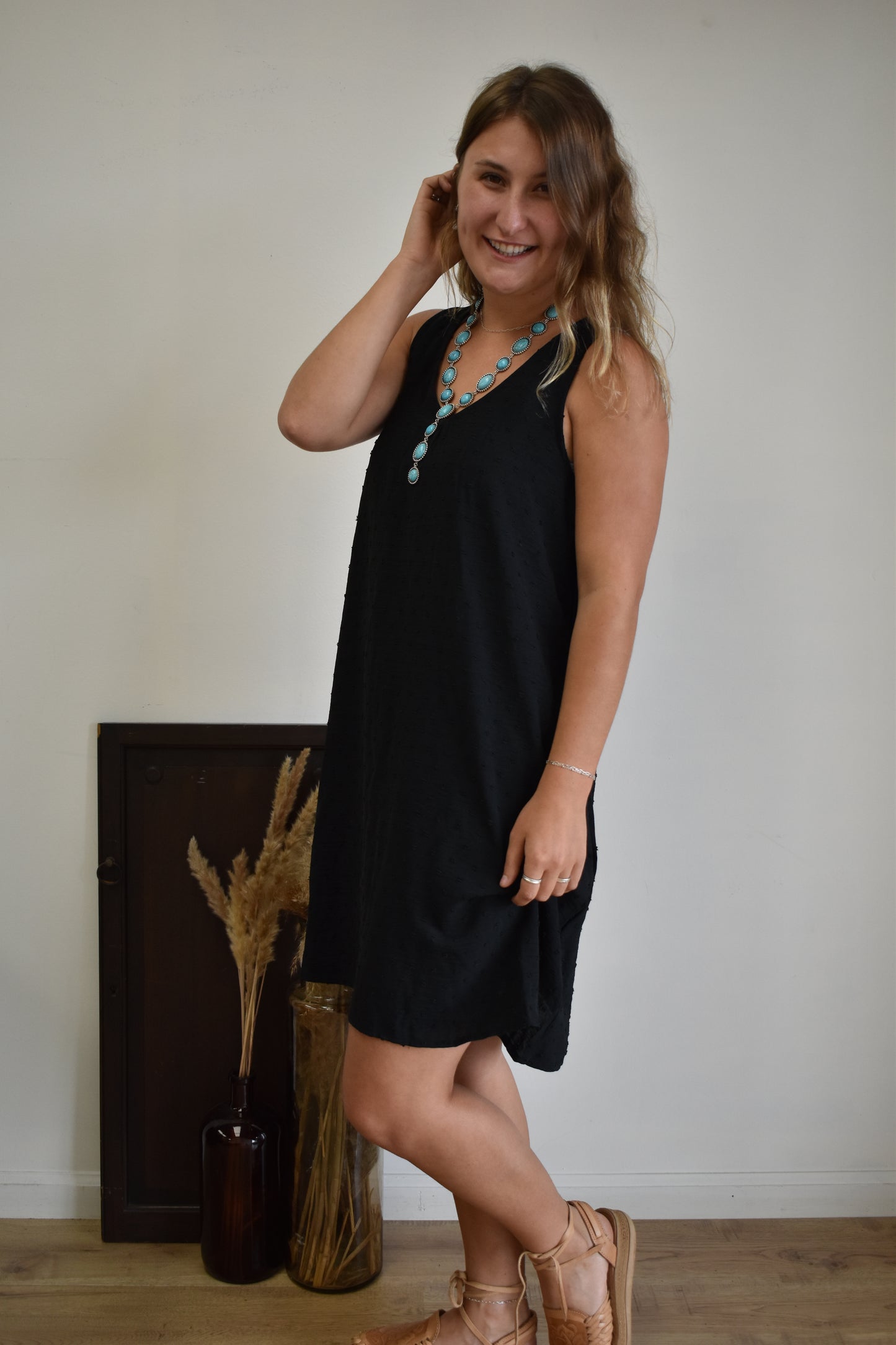 Black Textured Slip Dress