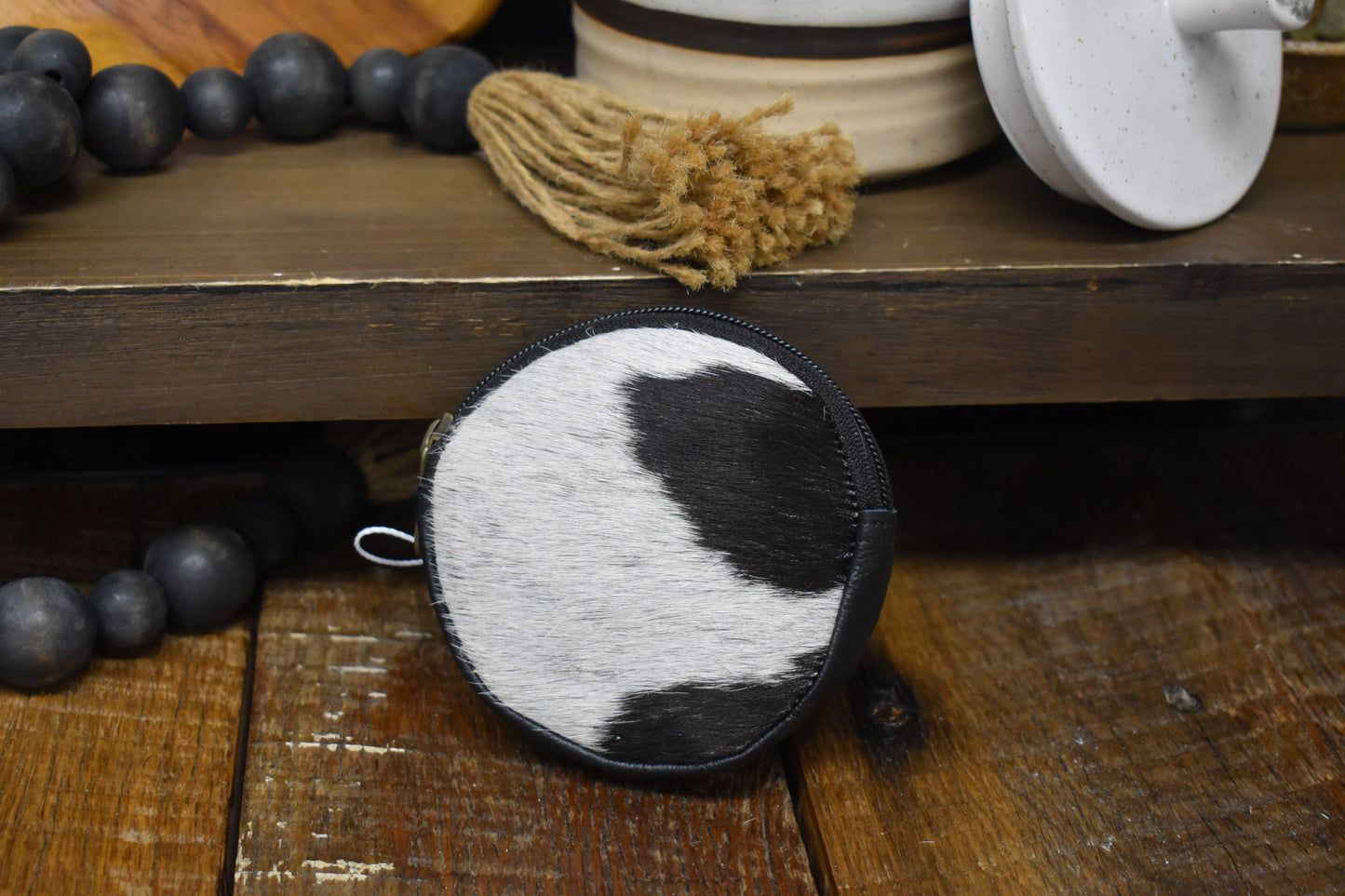 Cowhide Circle Coin Pouch
