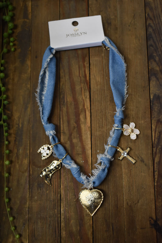 Western Denim Gold Charm Necklace