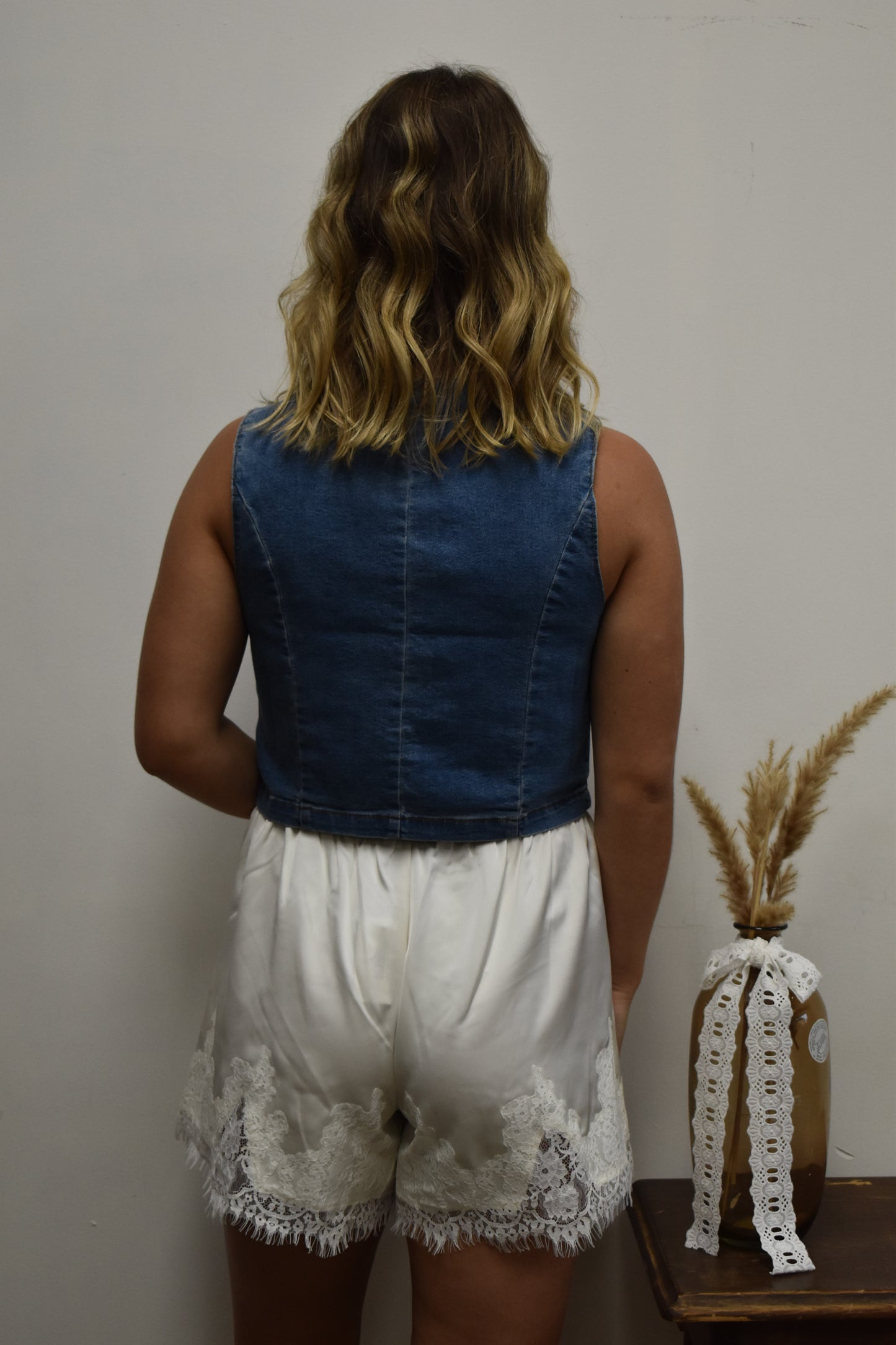 White Satin Lace Shorts