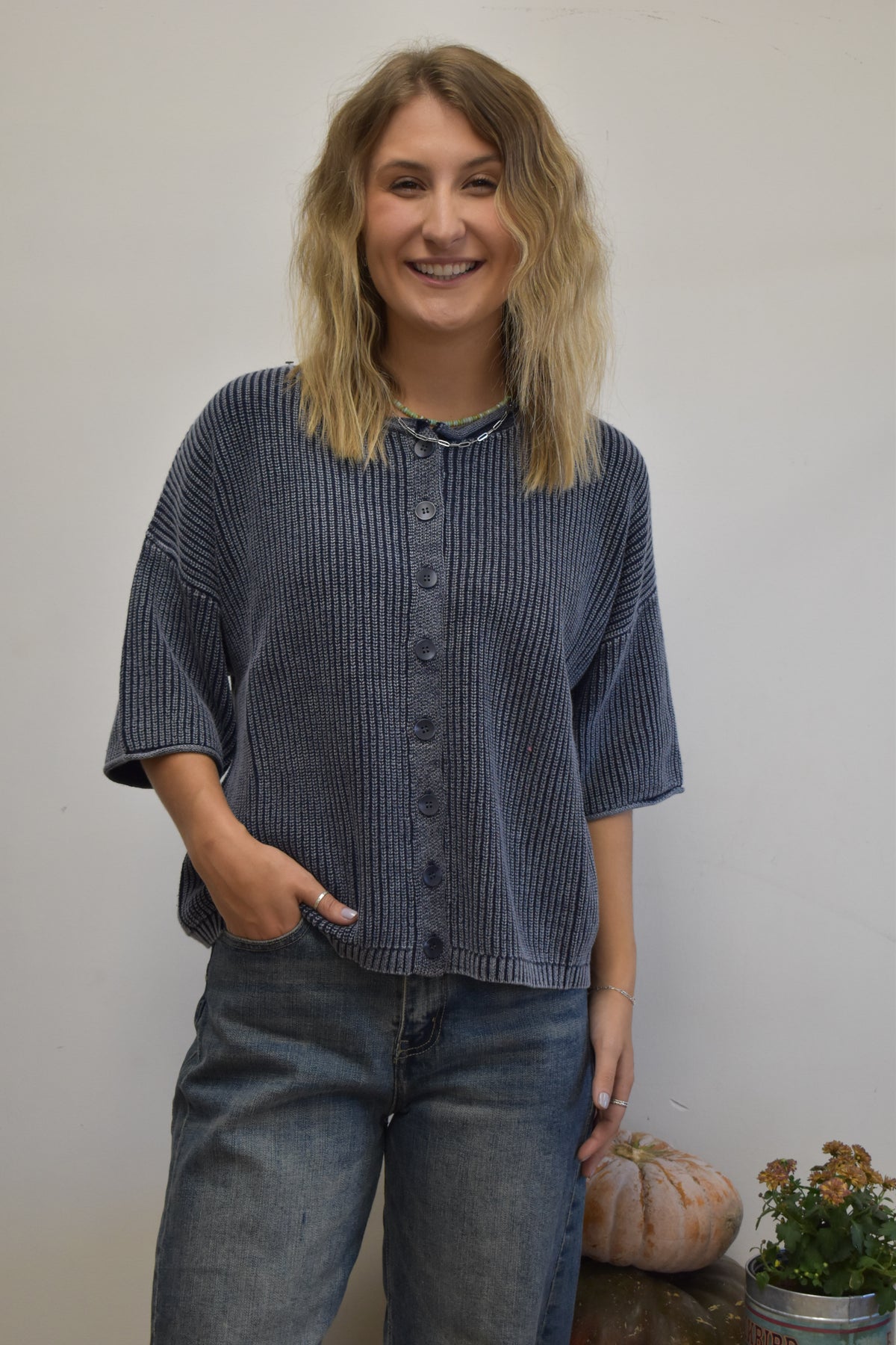 Indigo River Rolled Cardigan