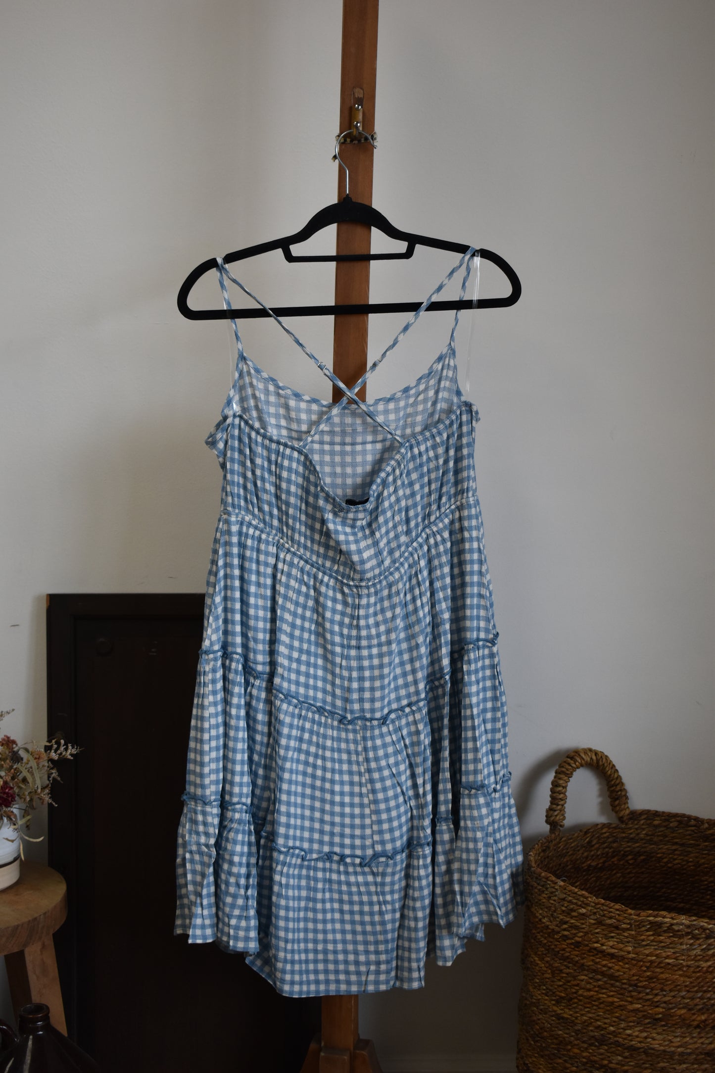 PLUS Dusty Blue Gingham Tiered Dress