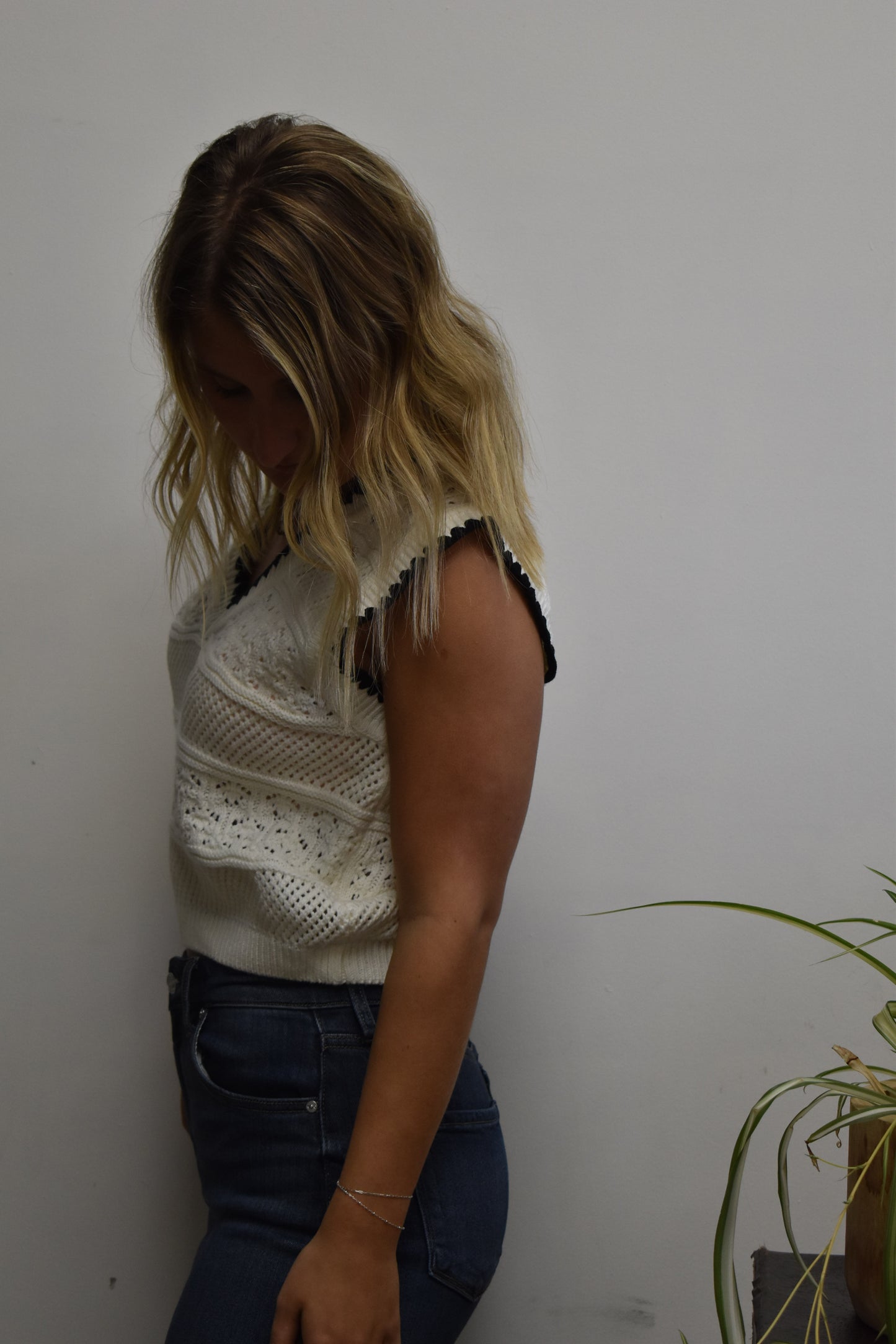 Ivory & Black Crochet Tank