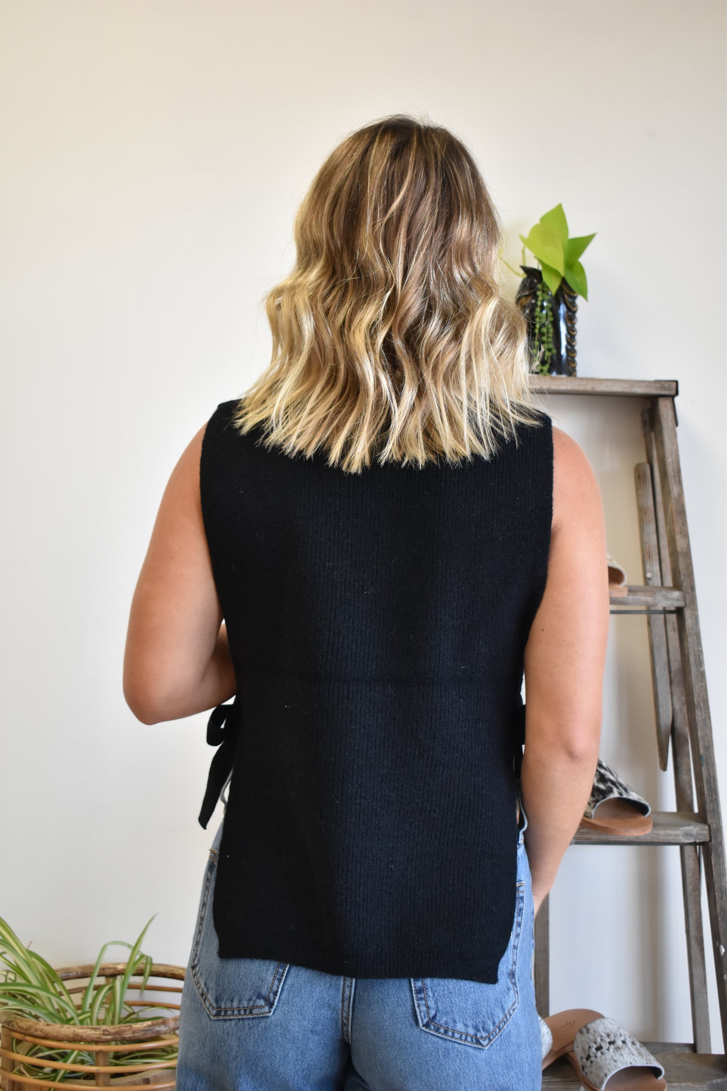 Selma Sweater Tie Tank: Black