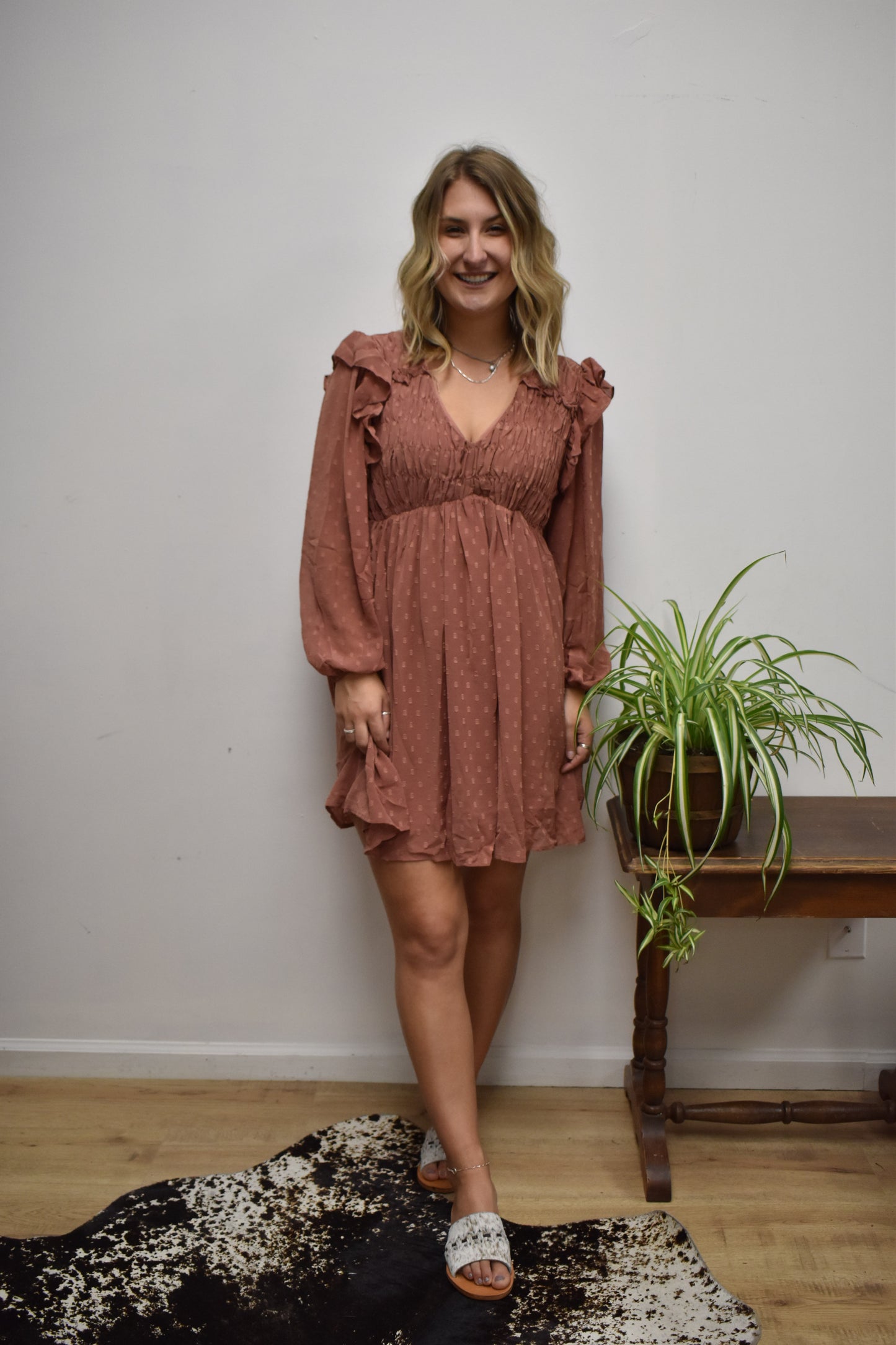 Ruched Dotted Mini Dress