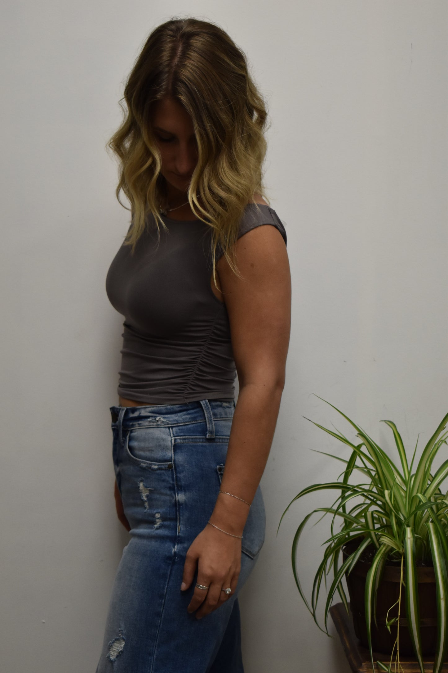 Sleeveless Asymmetric Neck Top