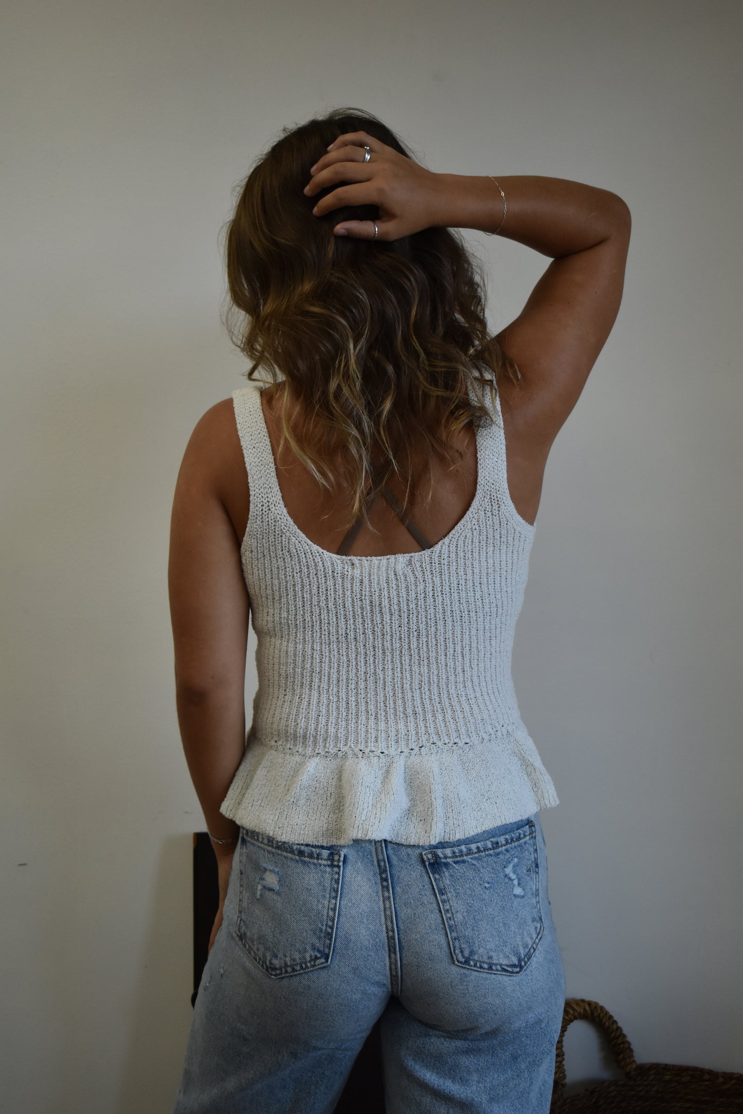 Cream Peplum Sweater Knit Tank