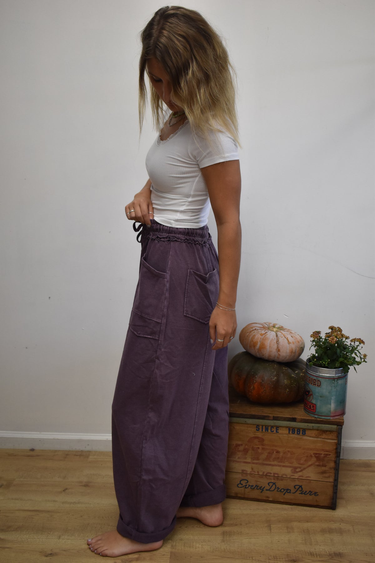 Plum Washed Barrel Joggers