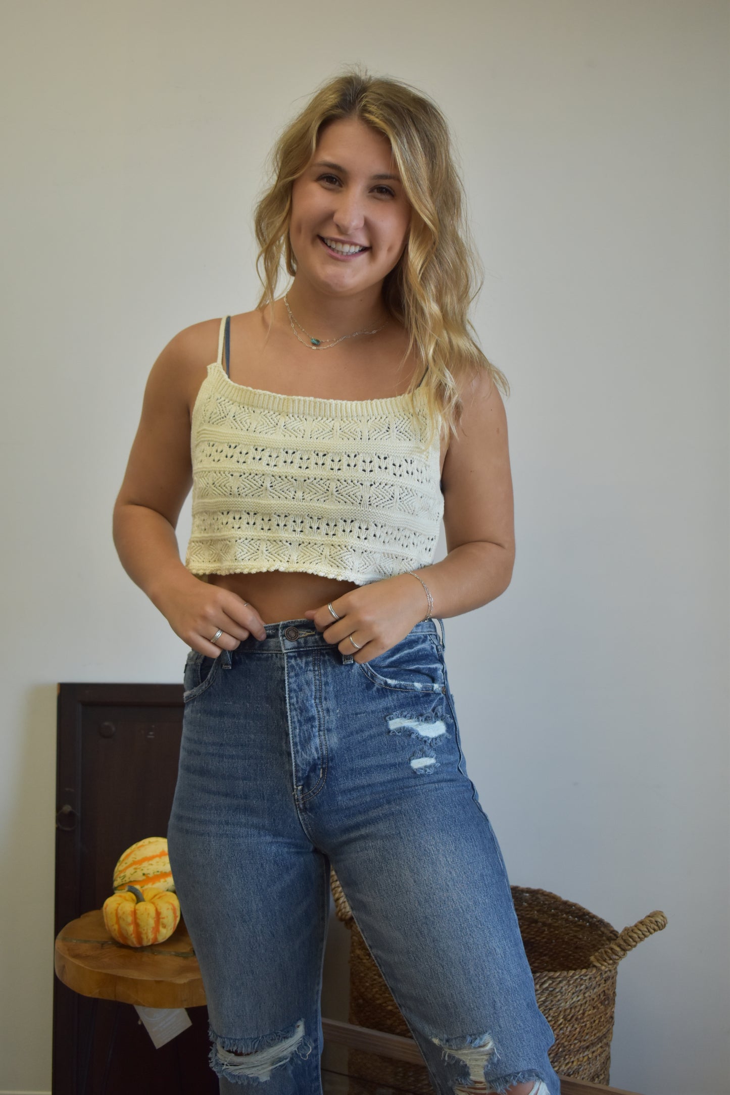 Ivory Knit Cropped Tank