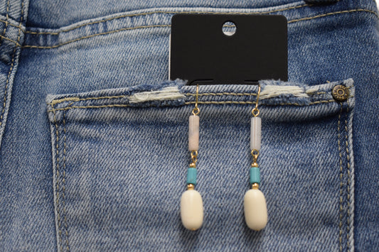 Ox Horn and Gemstone Dangle Earrings