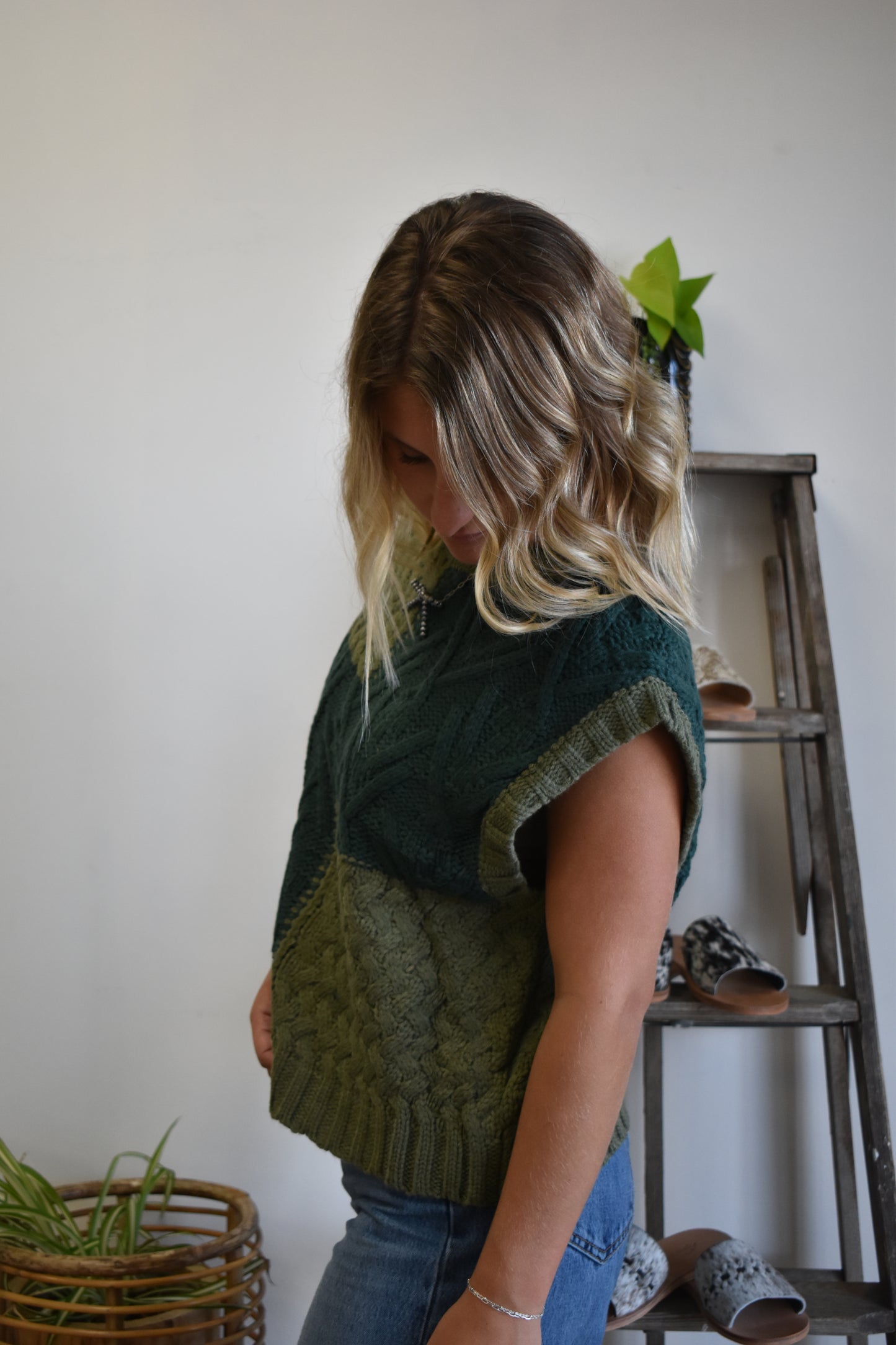 The Olive Color Block Sleeveless Sweater