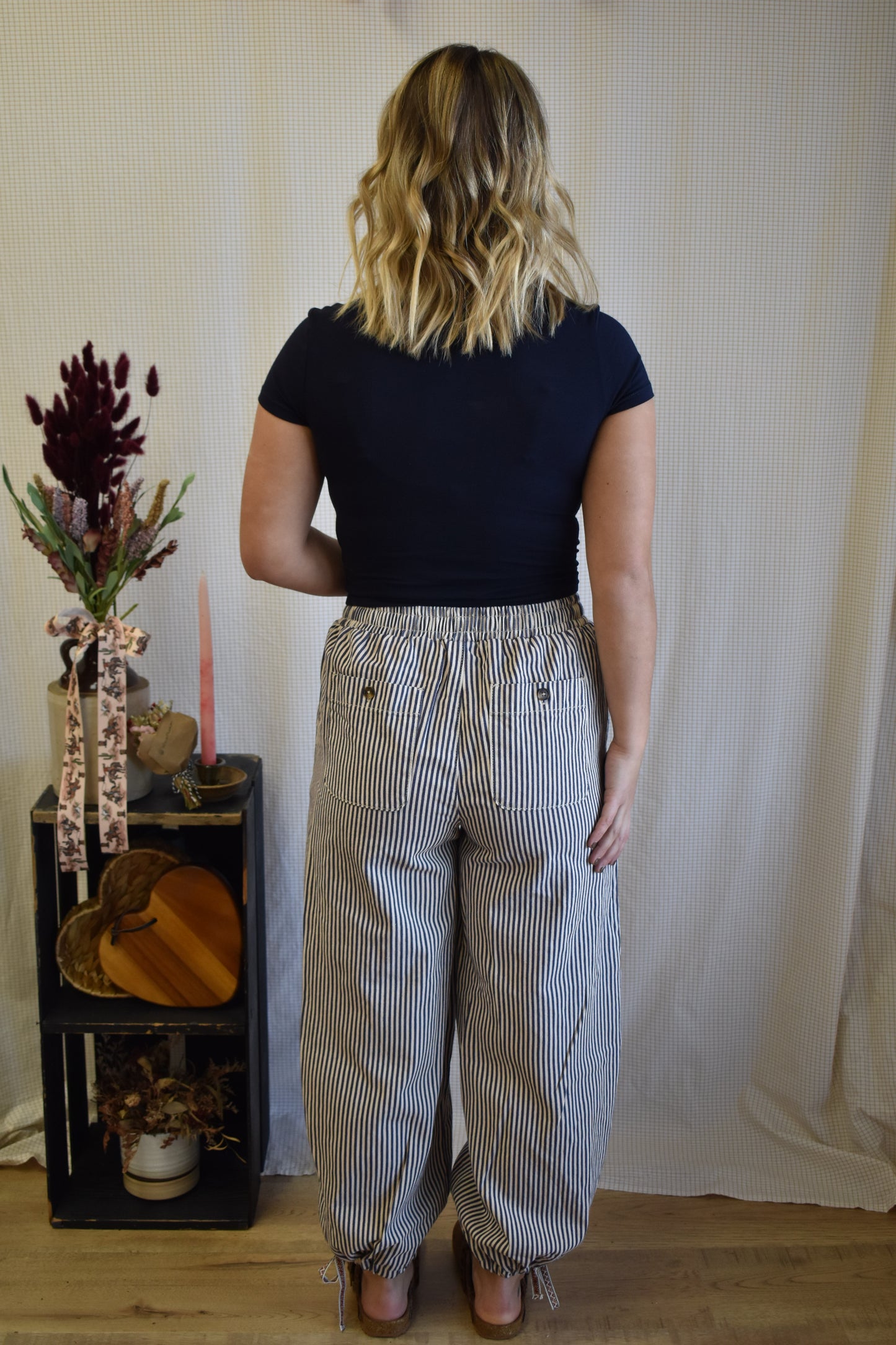 Denim Pin-Striped Barrel Jeans