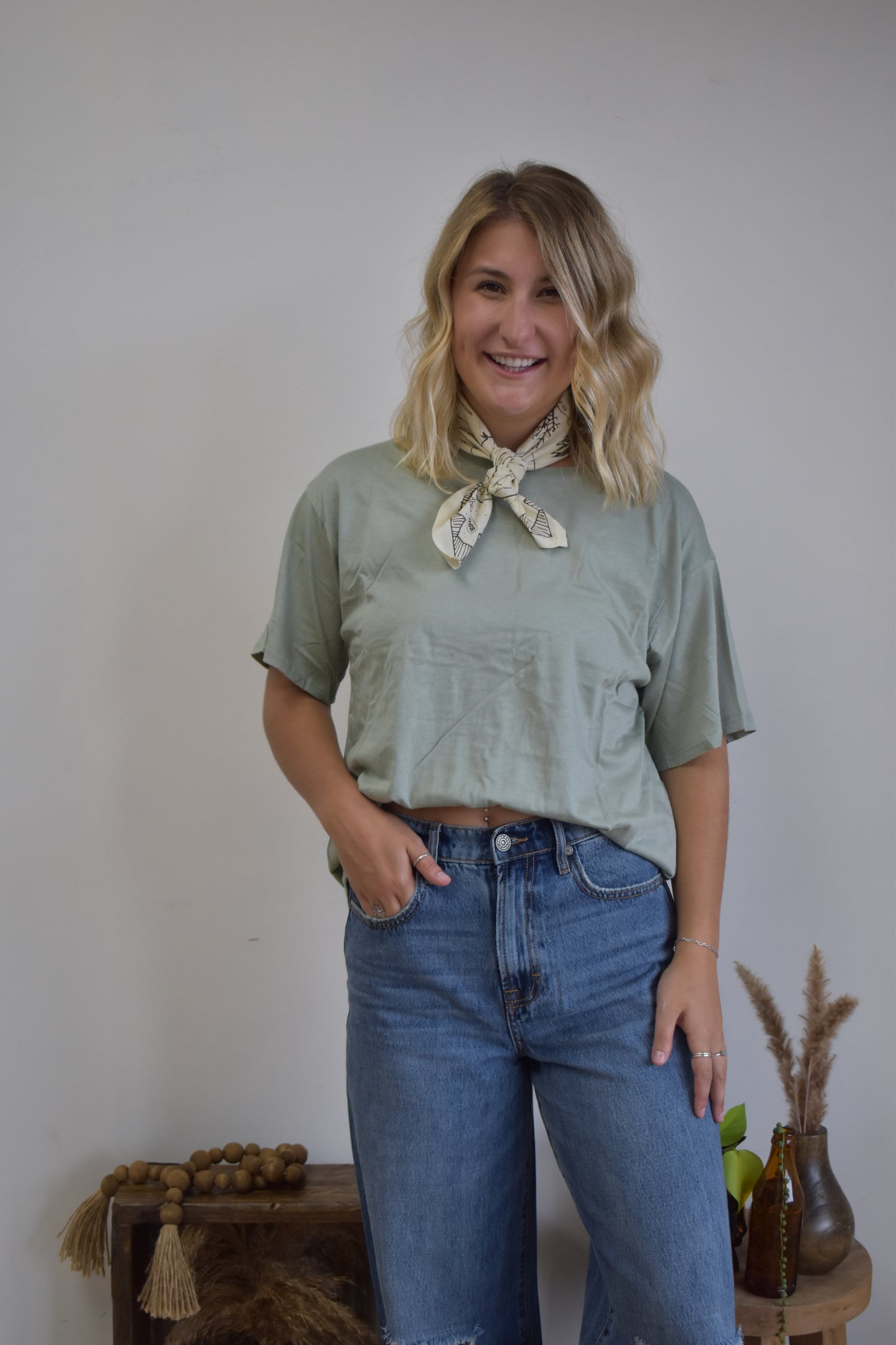 Sage Oversized Short Sleeve Top