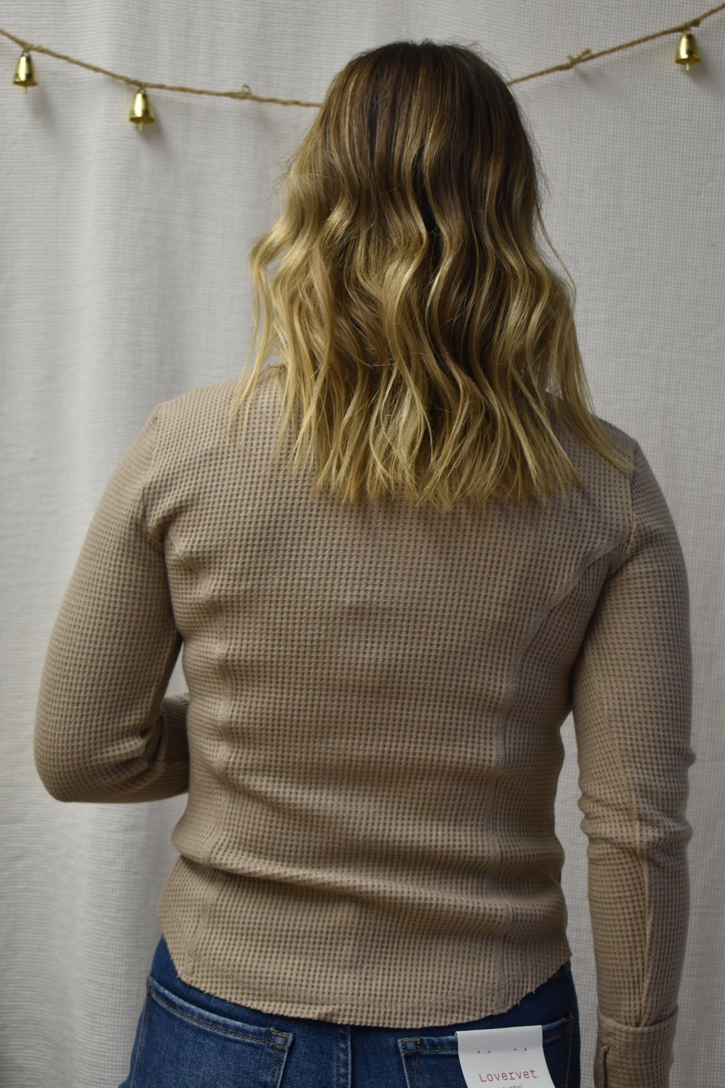 Mocha Waffle Knit Long Sleeve Top