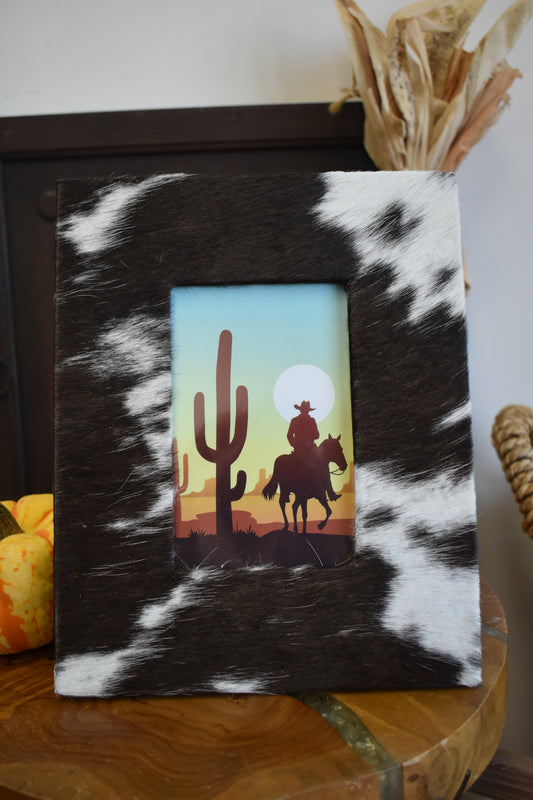 4x6 Black & White Cowhide Photo Frame