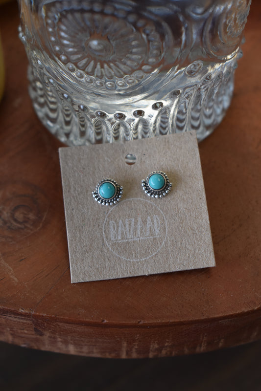 Sterling Silver Turquoise Half Dotted Studs