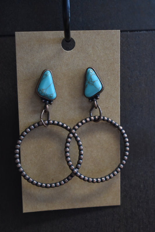 Turquoise Stone & Copper Hoop Earrings