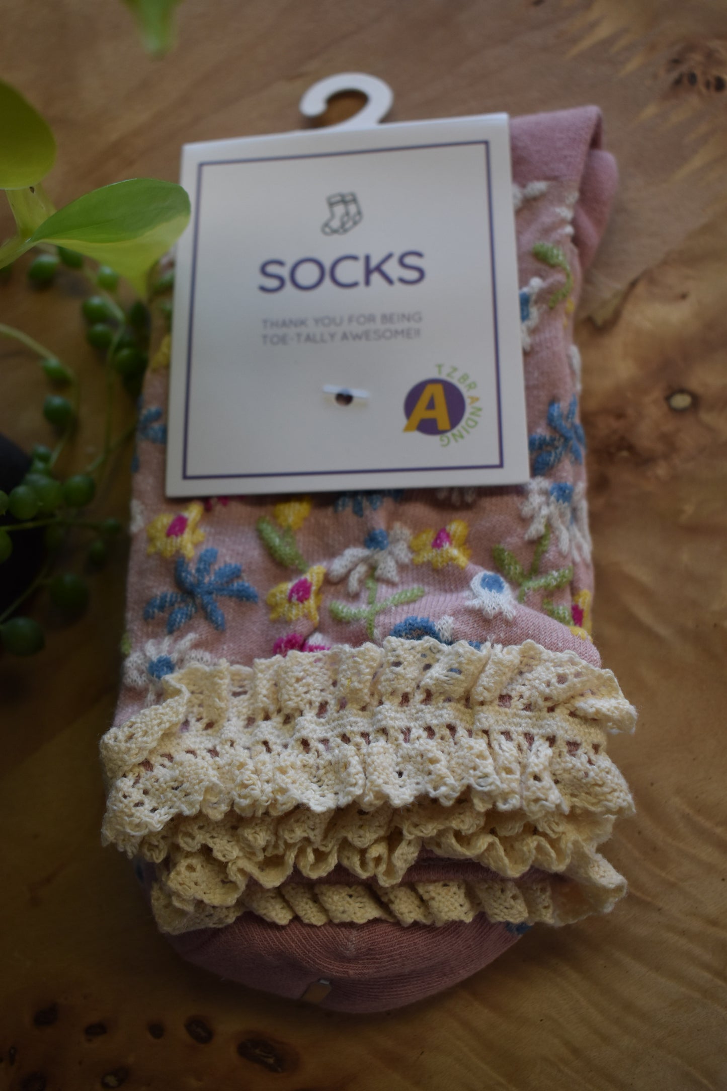 Lace Trim Rose Floral Crew Socks